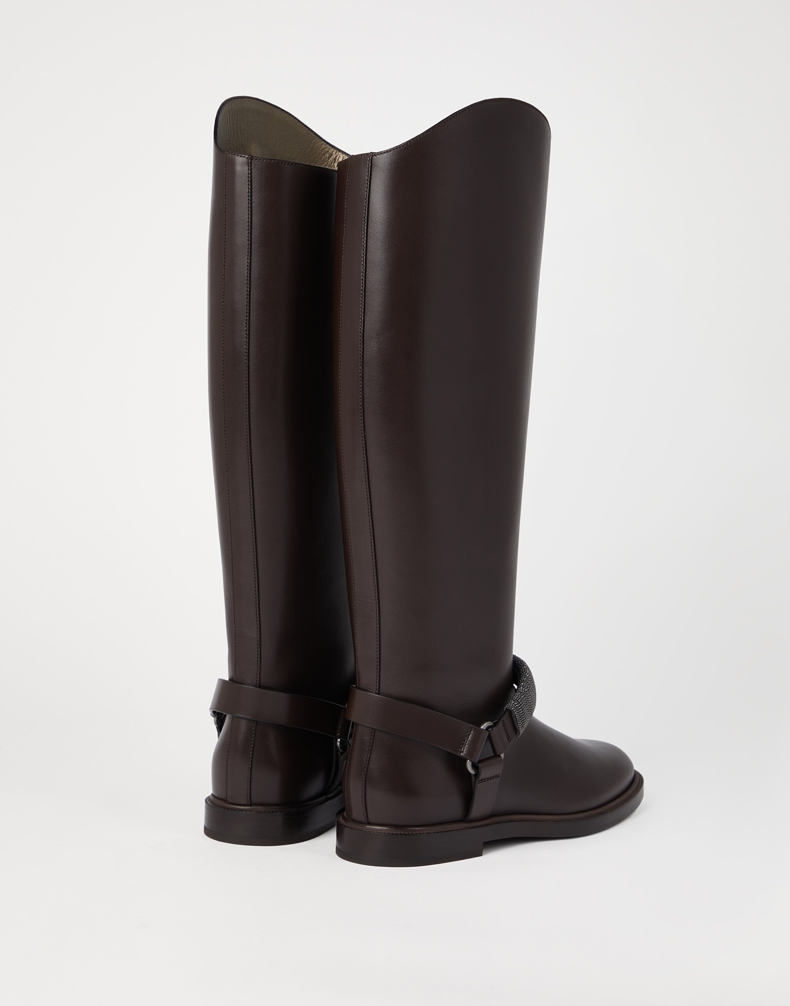 Matte calfskin knee high boots with precious ribbed strap - 2
