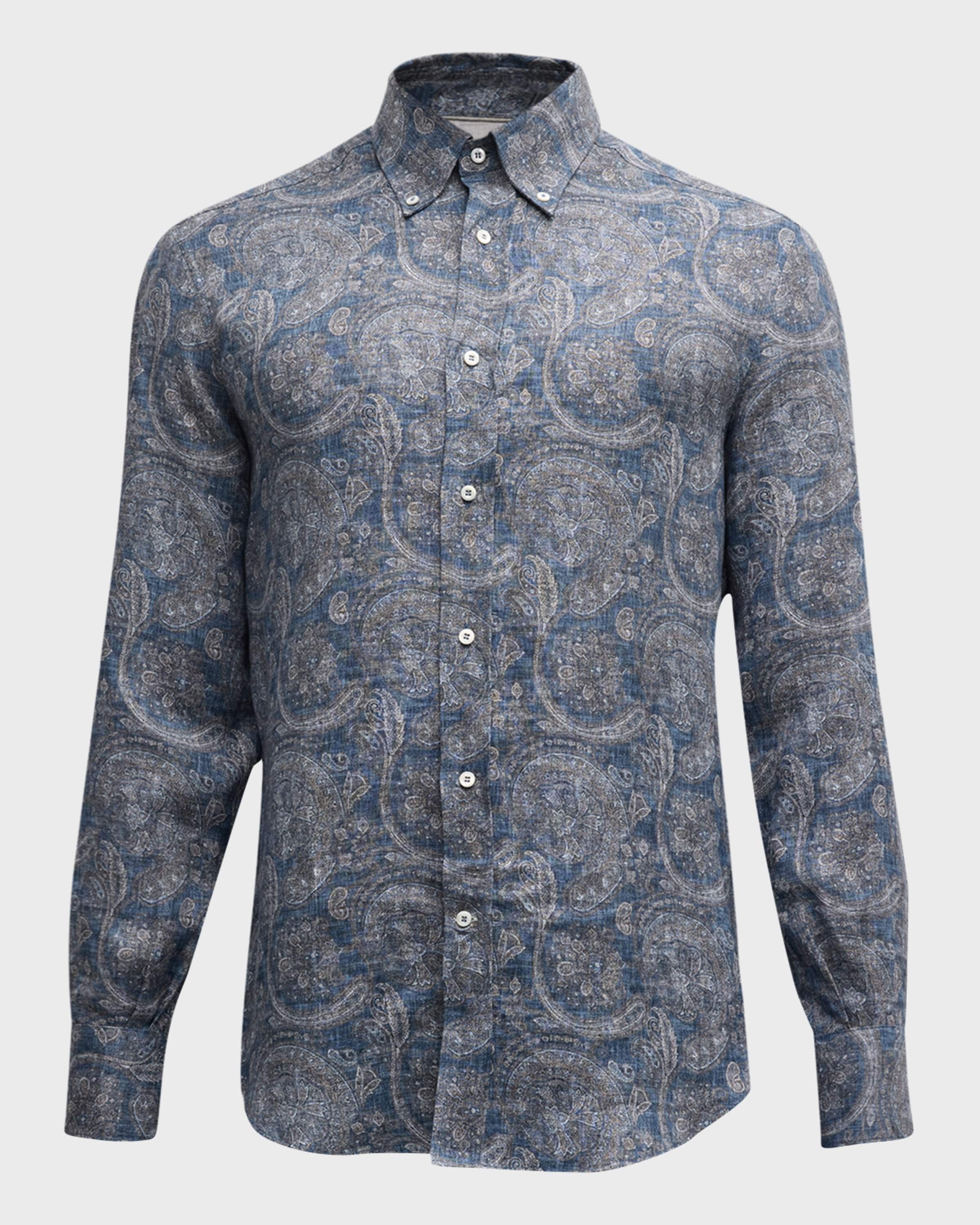 Men's Linen Paisley-Print Sport Shirt - 1