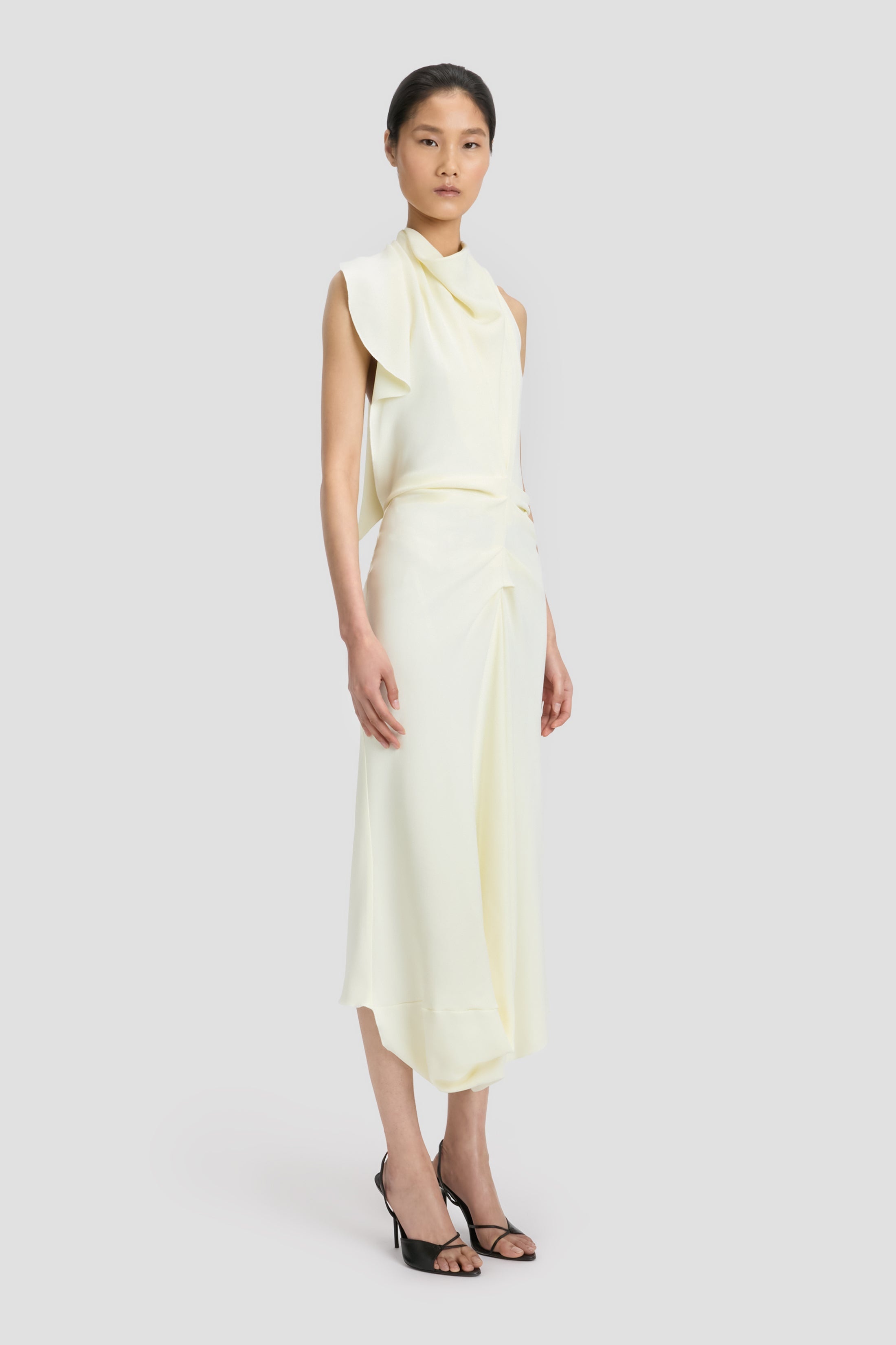 Backless Scarf Detail Midi Dress In Vanilla - 5