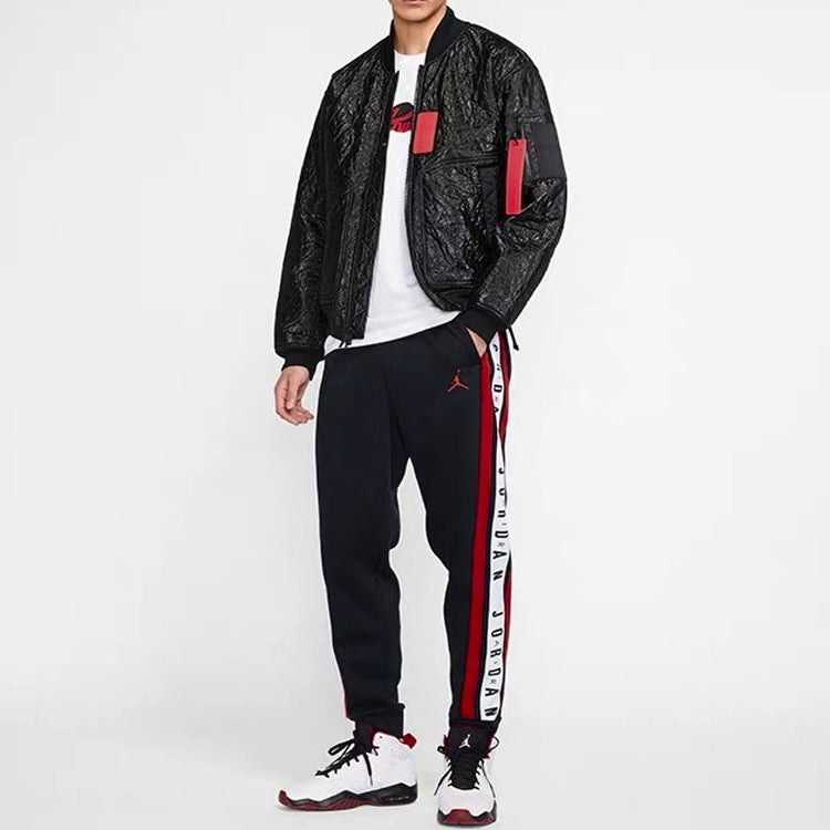 Air Jordan Logo Splicing Fleece Lined Stay Warm Bundle Feet Sweatpants Winter Men's Black DD2329-010 - 4