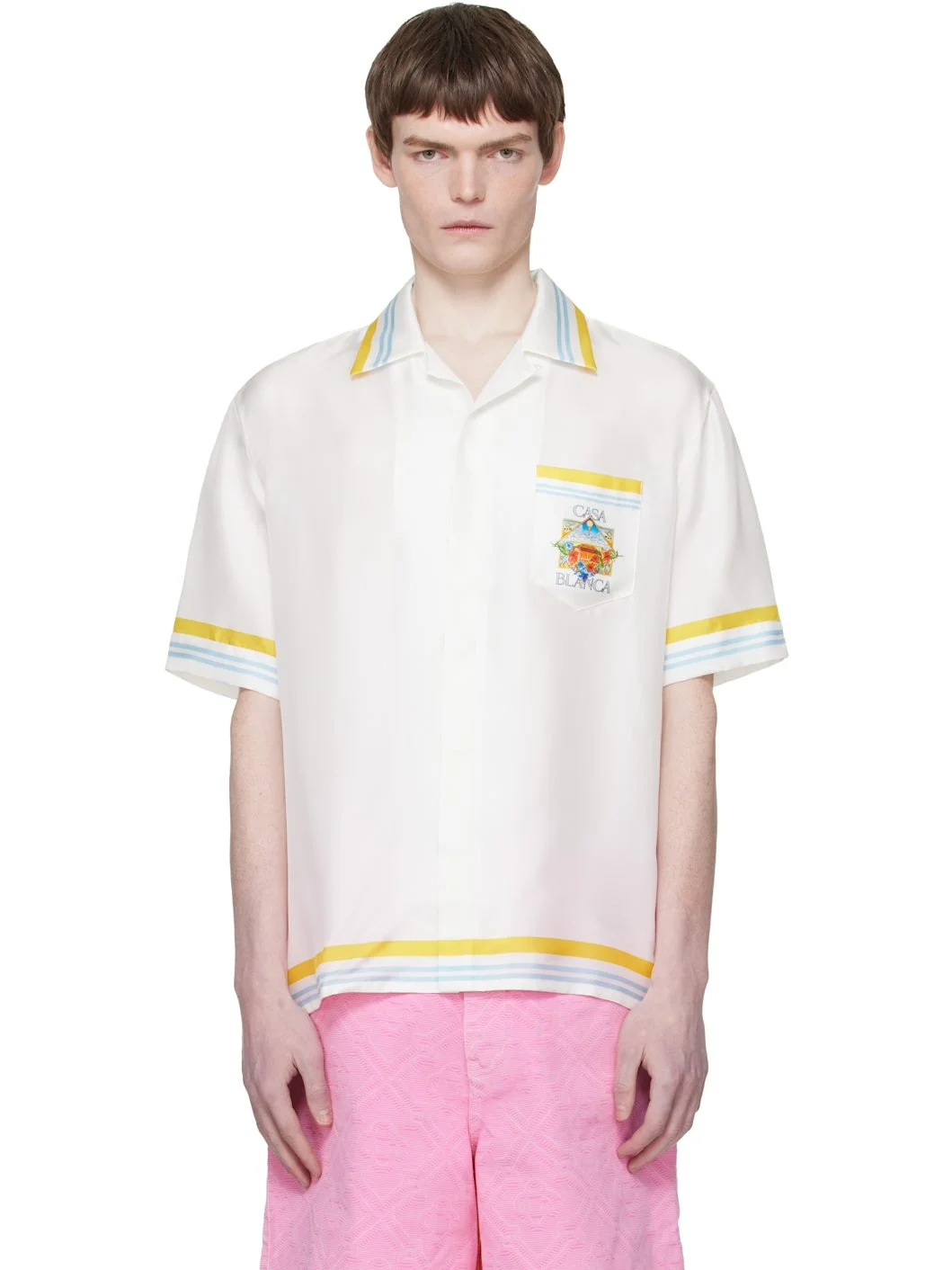 White Tennis Landscape Short Sleeve Silk Shirt - 1