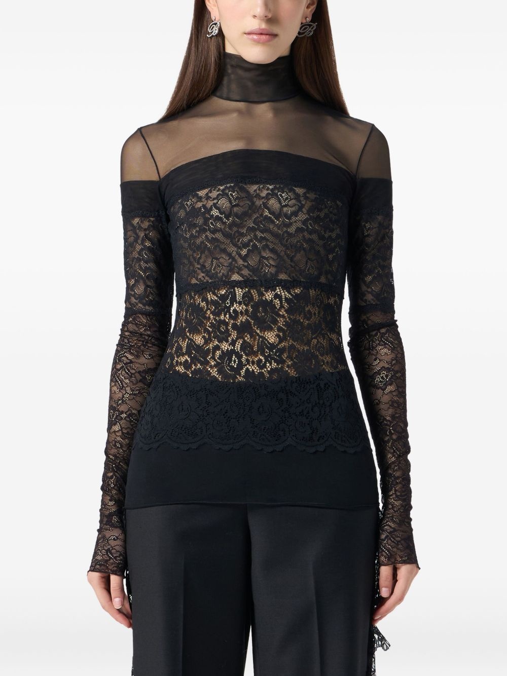 sheer-lace mock-neck top - 3