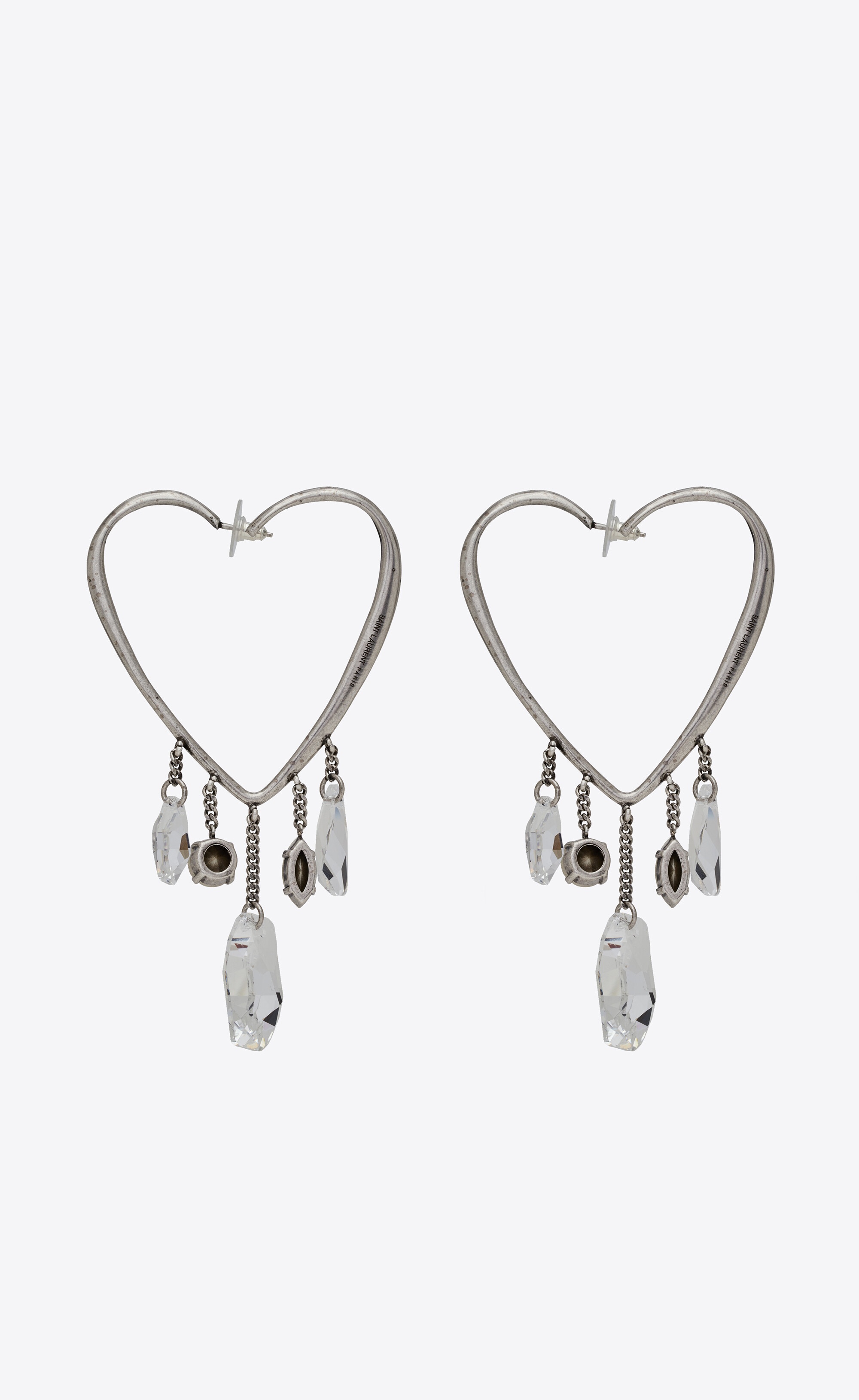 dangling oversized rhinestone heart earrings in metal - 3