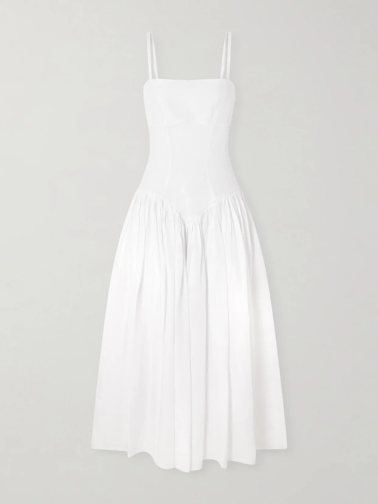 Oriana Open-back Gathered Linen Midi Dress - 1