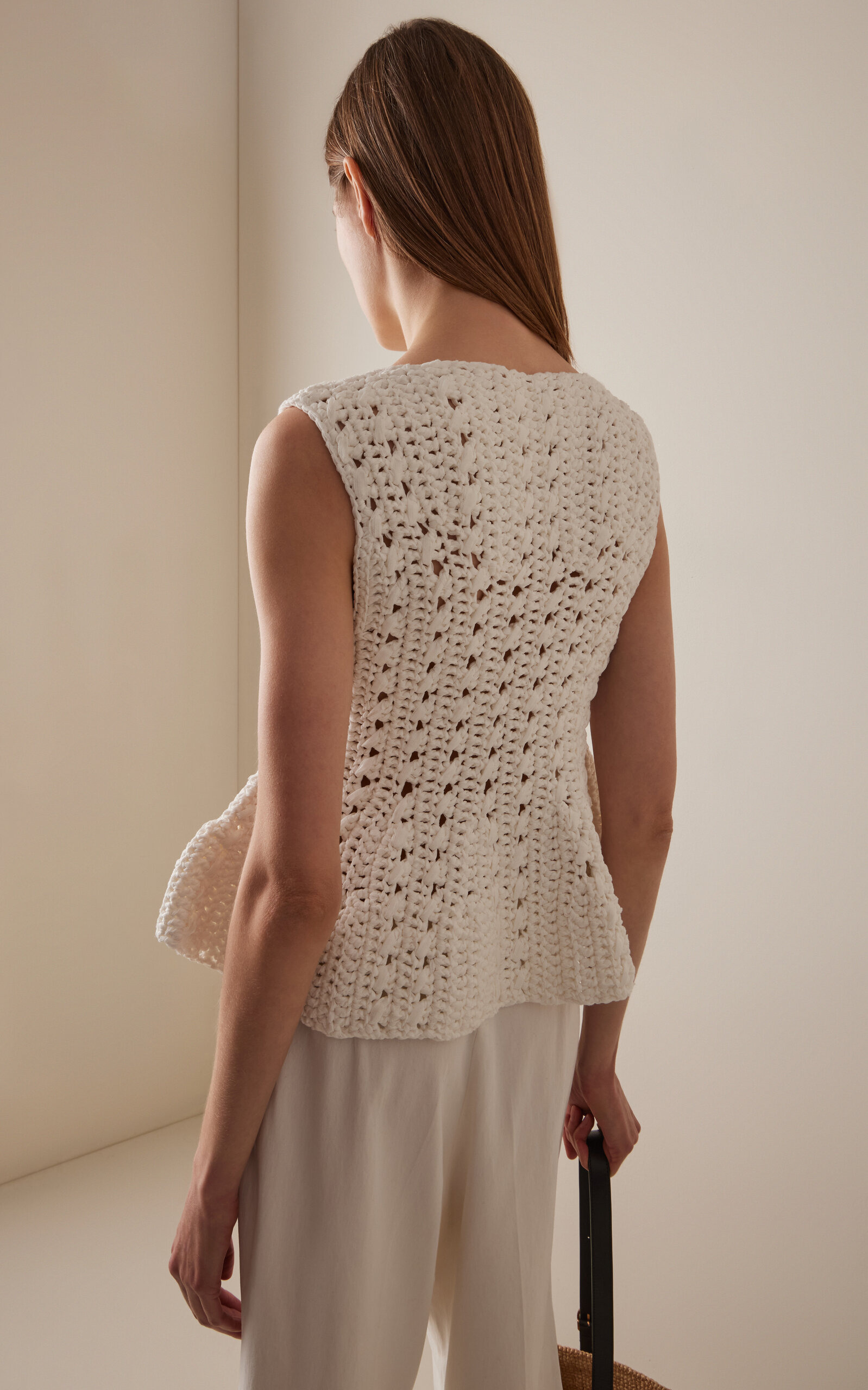 Yuka Crocheted Cotton-Blend Peplum Top white - 4