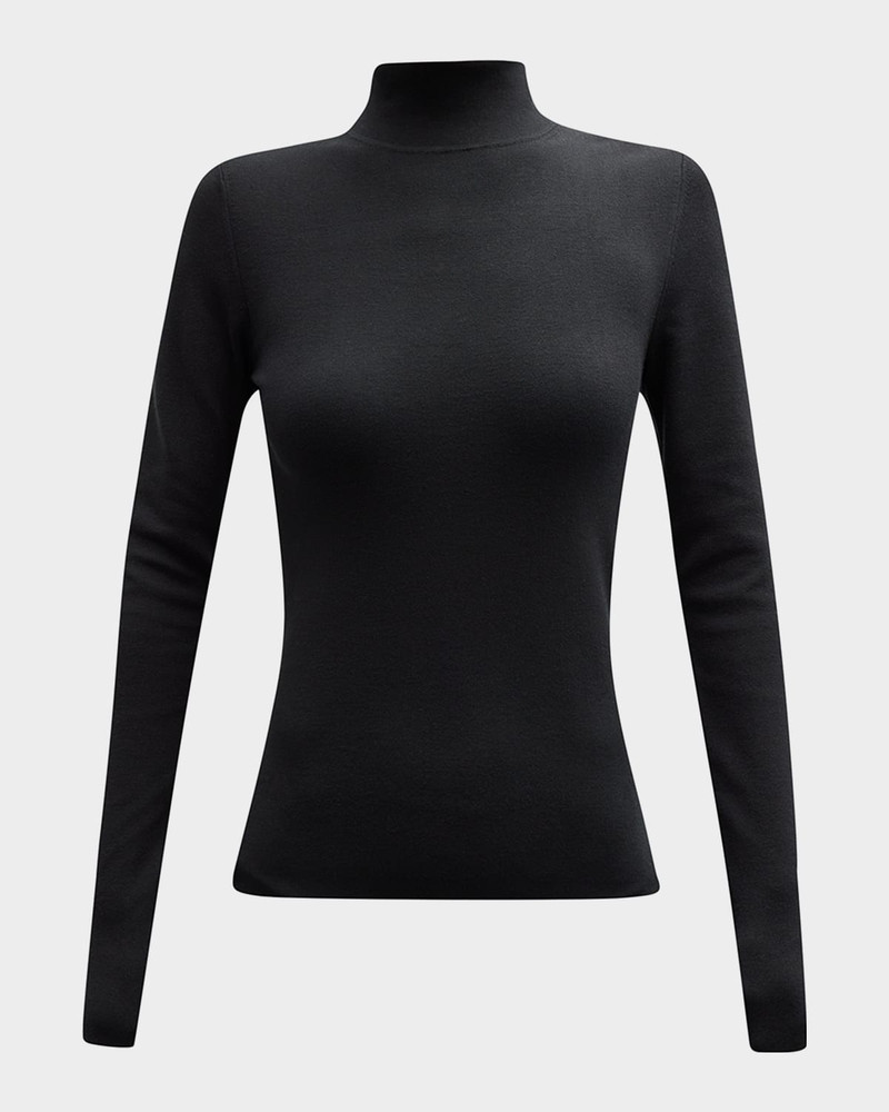 Long-Sleeve Stretch Silk Turtleneck Pullover 1