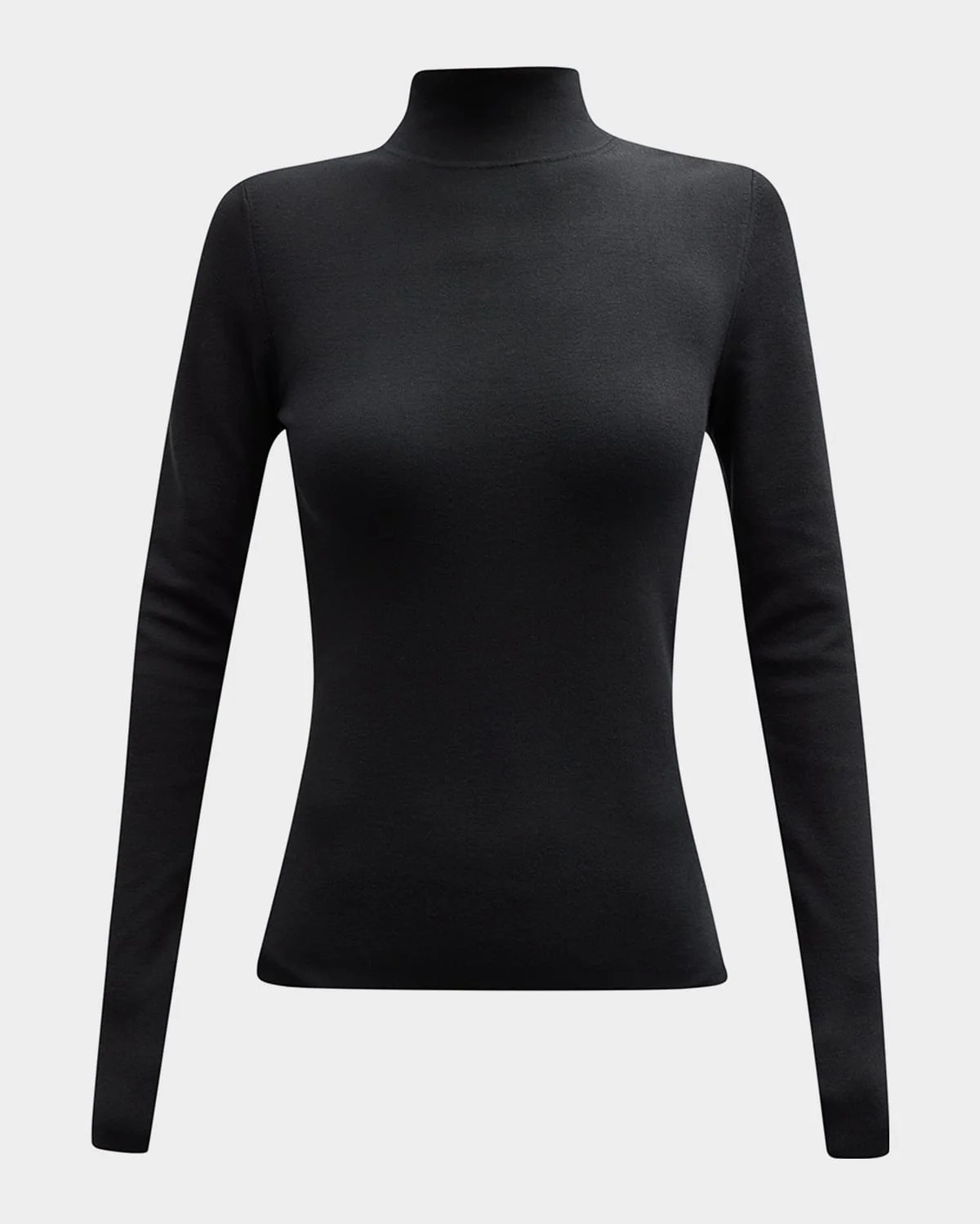Long-Sleeve Stretch Silk Turtleneck Pullover - 1
