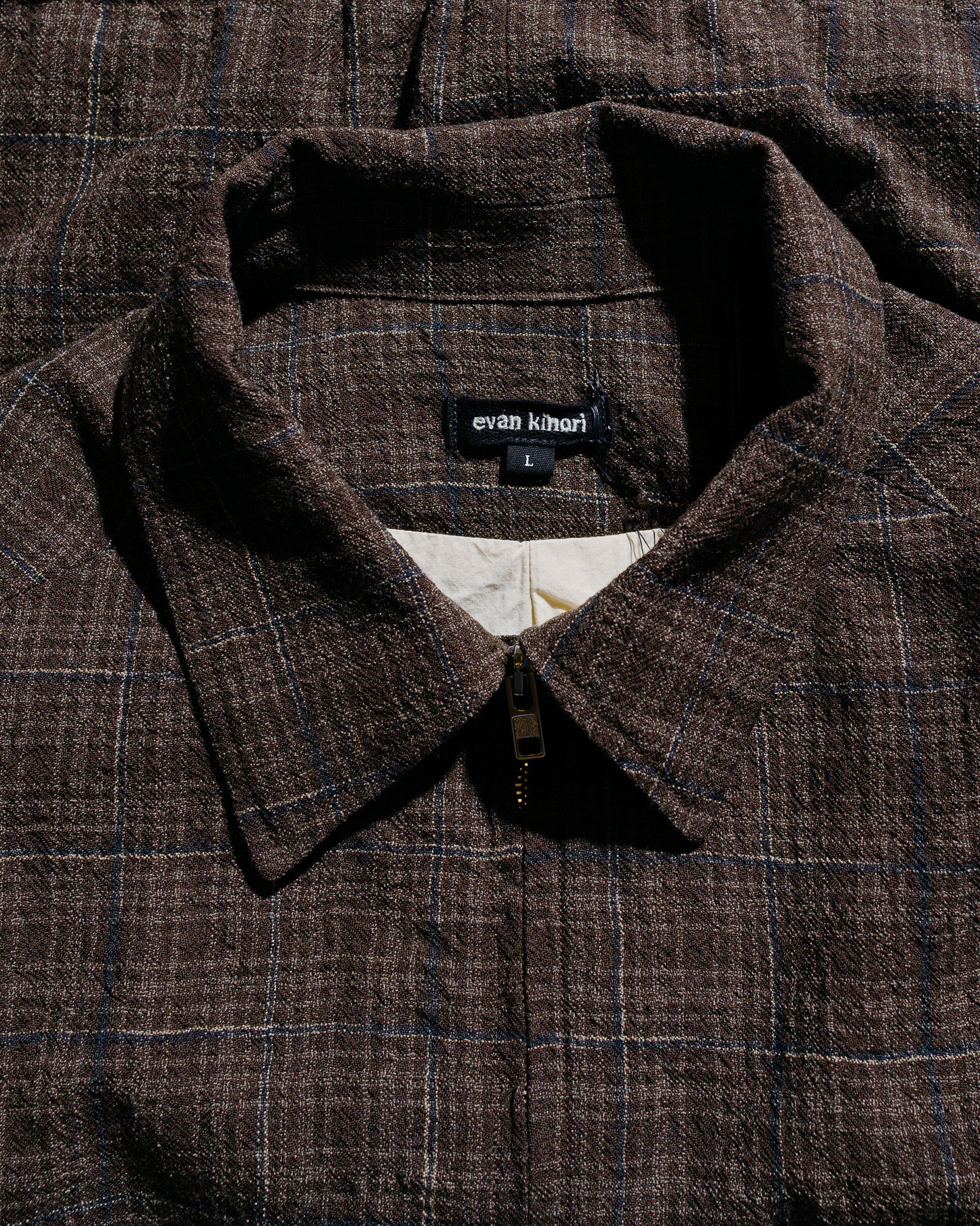 Zip Jacket Two Kasuri Wool Check Brown/Beige/Navy - 5