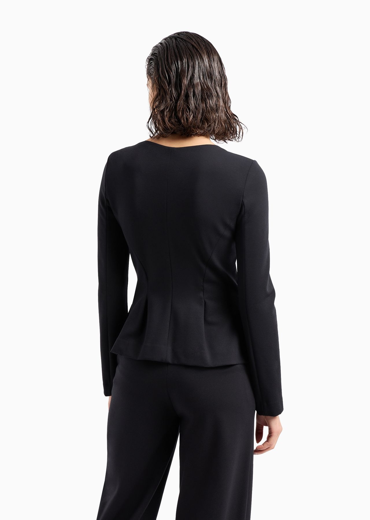 Flared single-breasted jacket in stretch Milano-stitch fabric - 3