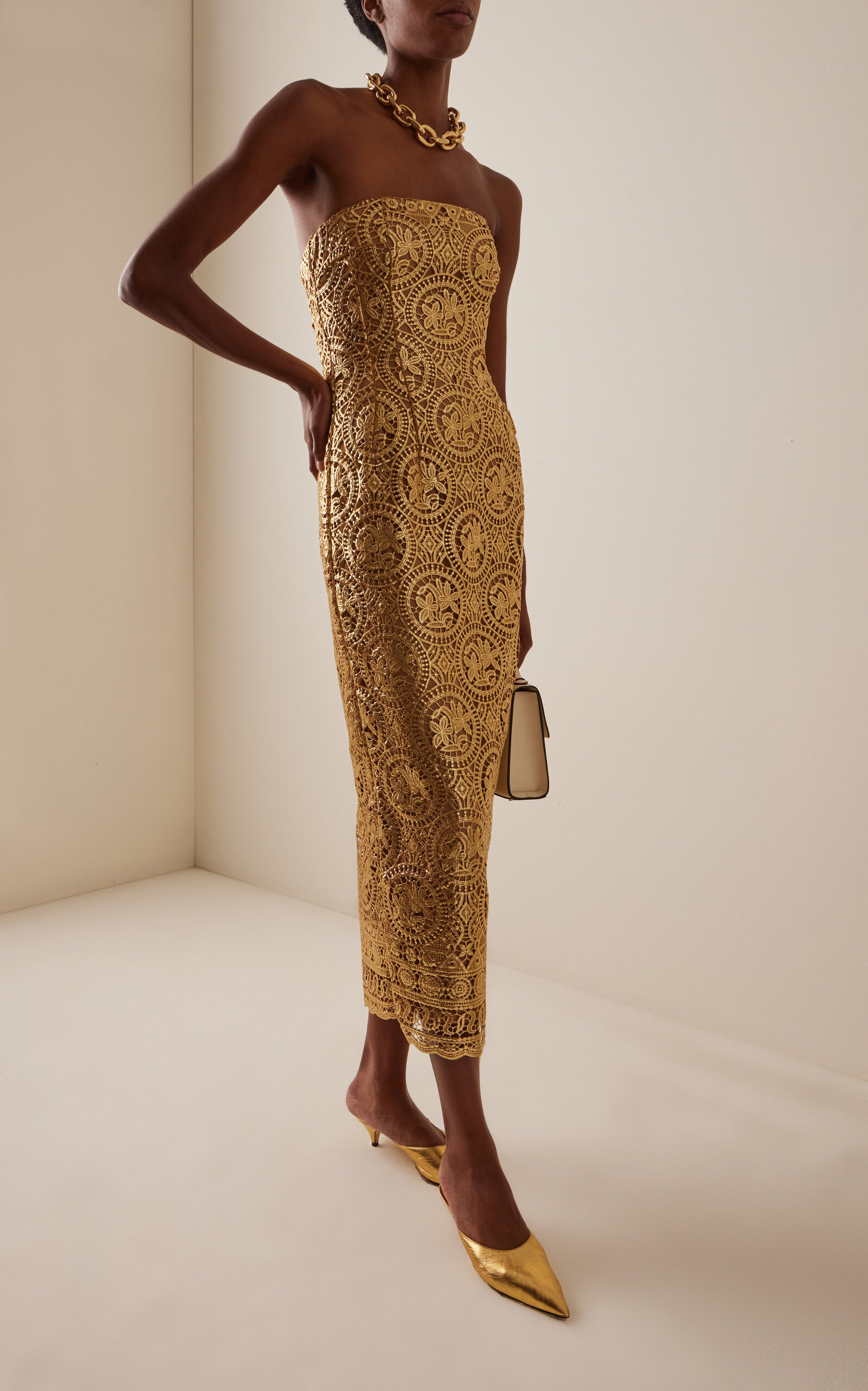 Laelia Foiled Lace Midi Dress gold - 2