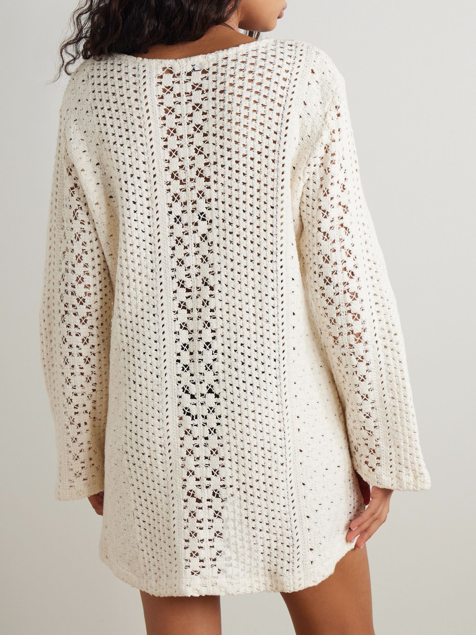 Nerea pearl-embellished crocheted cotton coverup Off-white - 4