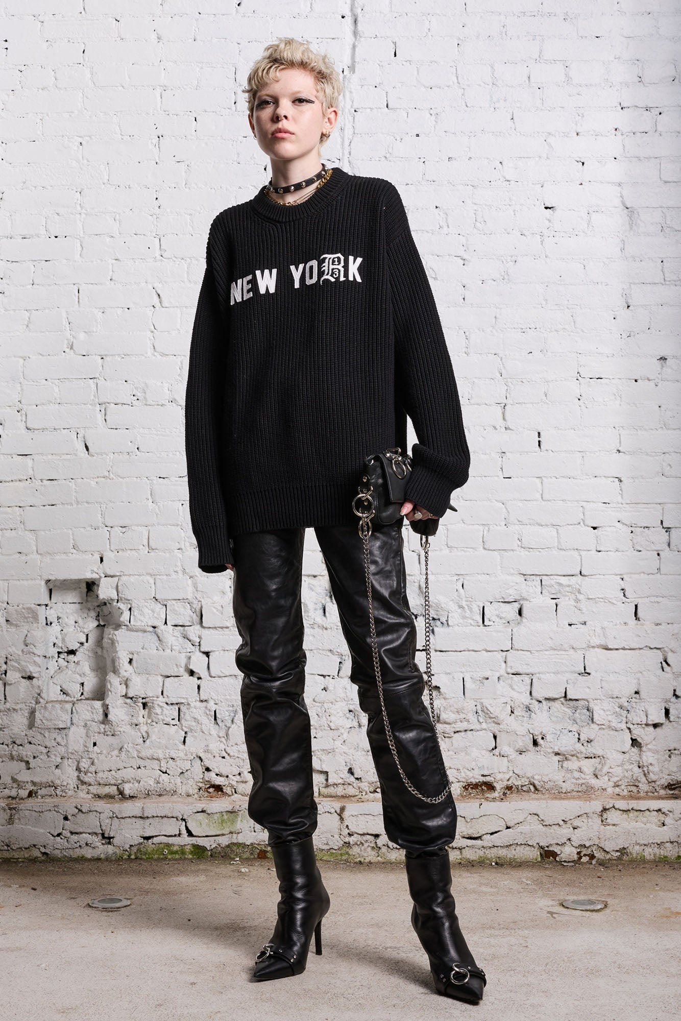 R13 NEW YORK BOYFRIEND SWEATER - BLACK - 3