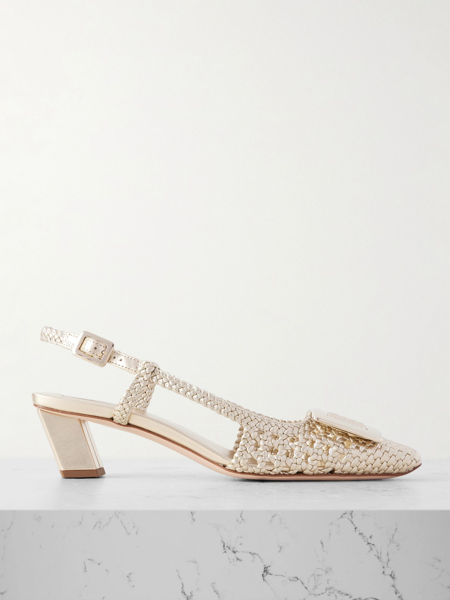 Belle Vivier 45 braided metallic leather slingback pumps Gold - 1