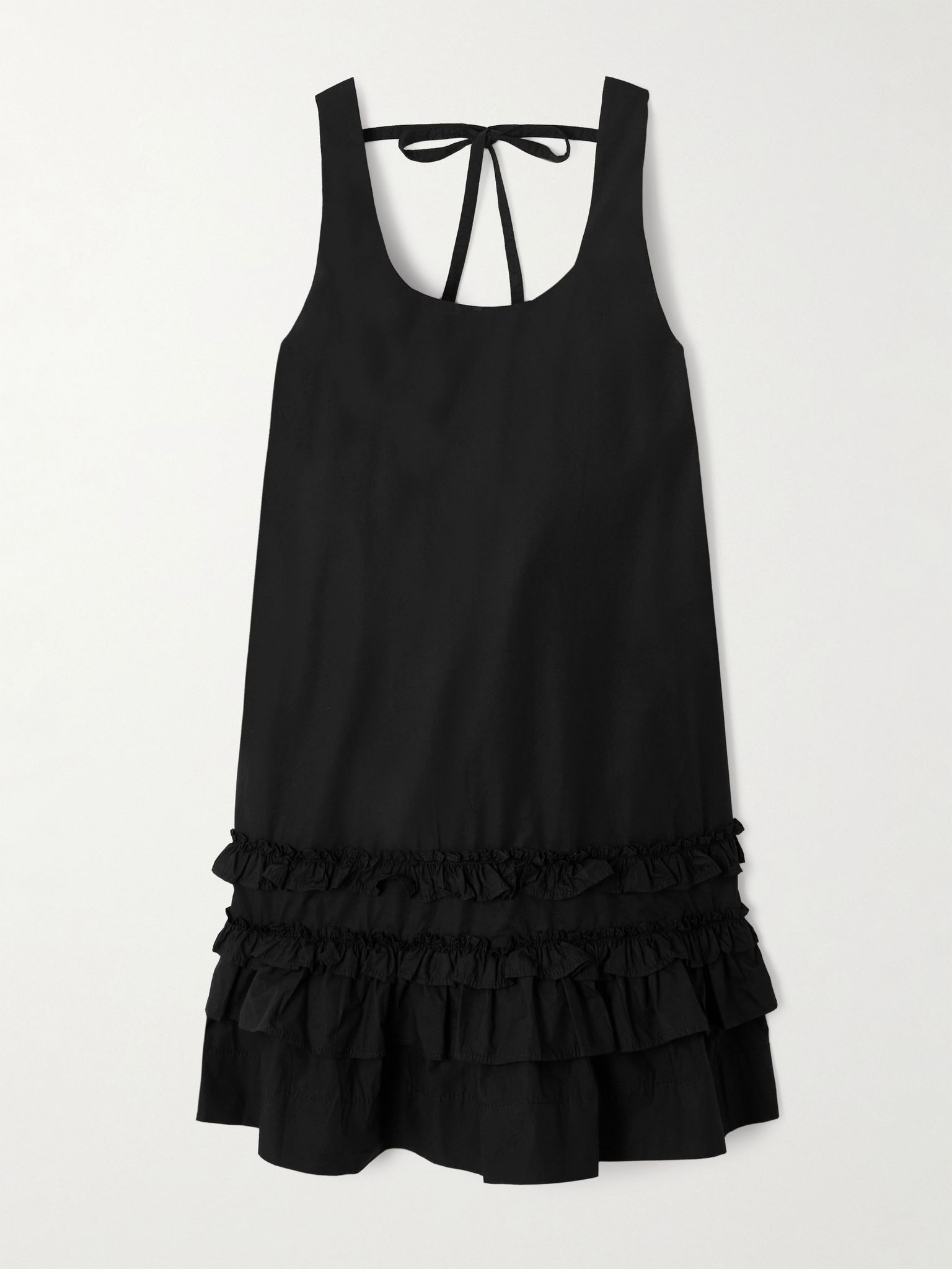 Ruffled organic cotton-poplin mini dress Black - 1