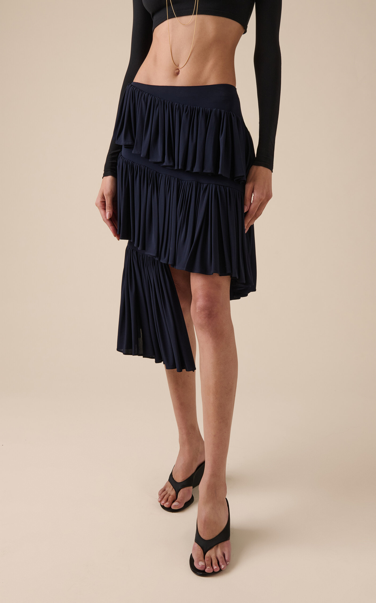 Spiral Tiered Cotton Midi Skirt blue - 4