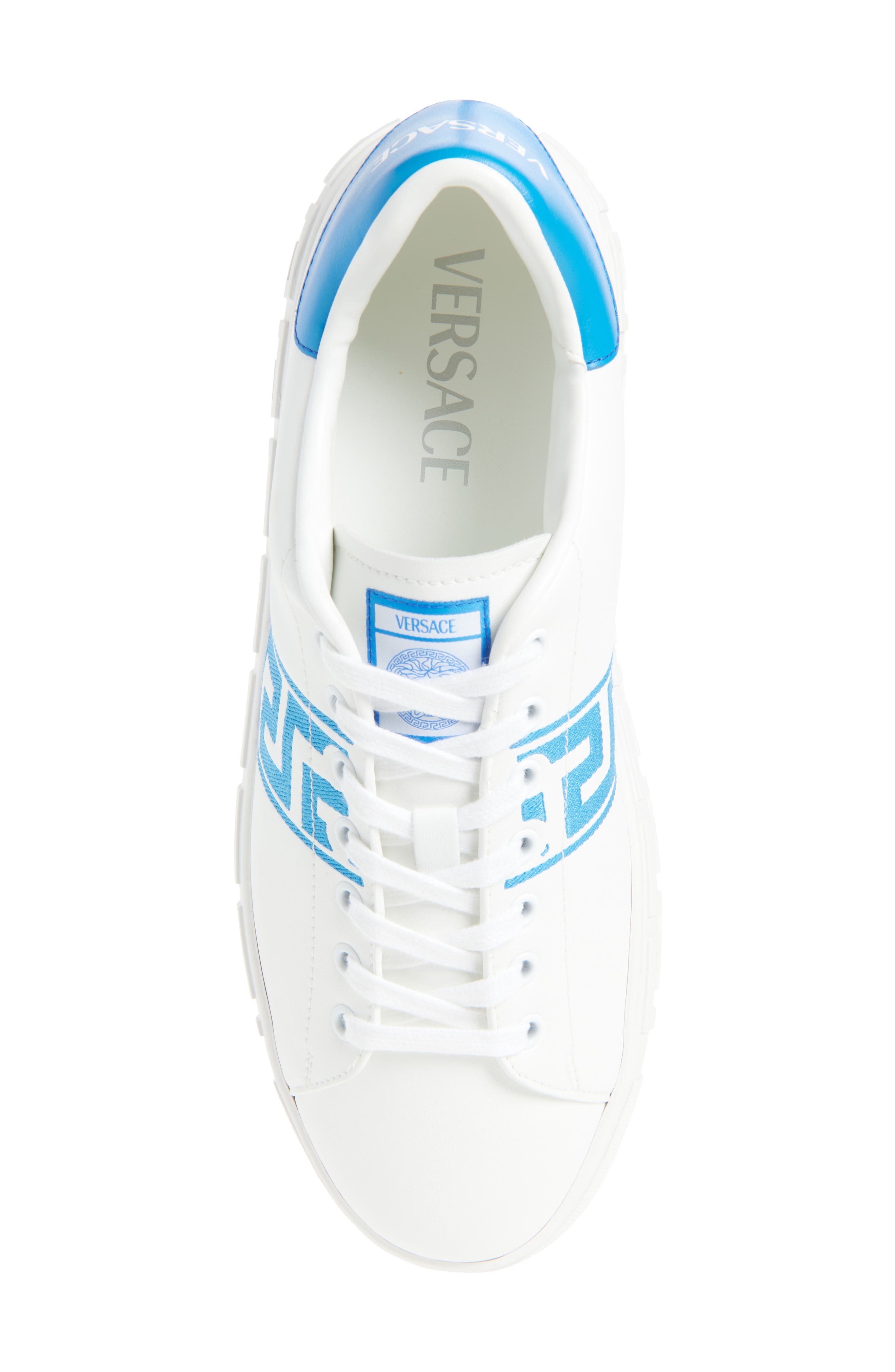 Versace Barocco Greca Jacquard Low Top Sneaker in White Ocean Blue at Nordstrom - 5