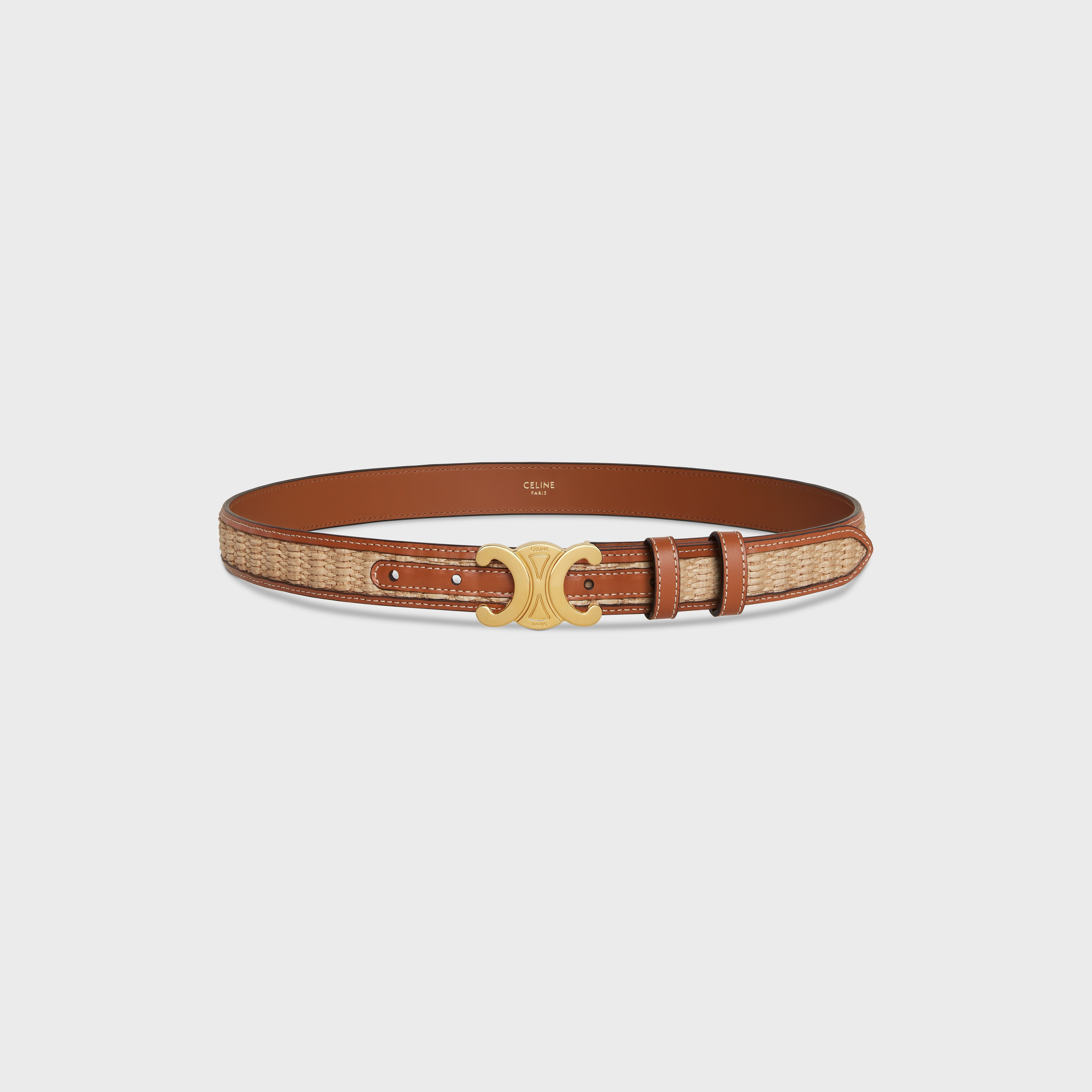 MEDIUM TRIOMPHE BELT in Textile WITH RAFFIA EFFECT and Calfskin - 3