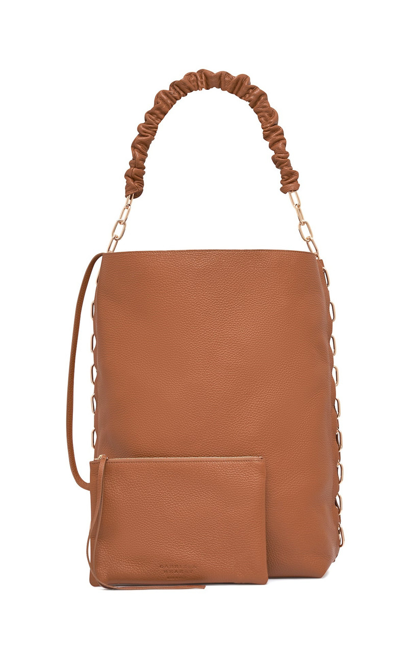 GABRIELA HEARST Chain Tote Bag in Cognac Textured Leather outlook