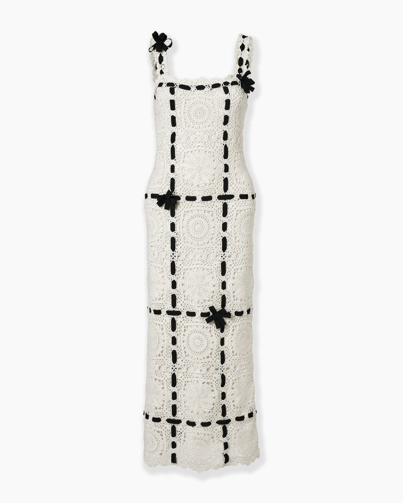 Crochet Midi Dress with Ribbon Detail 1