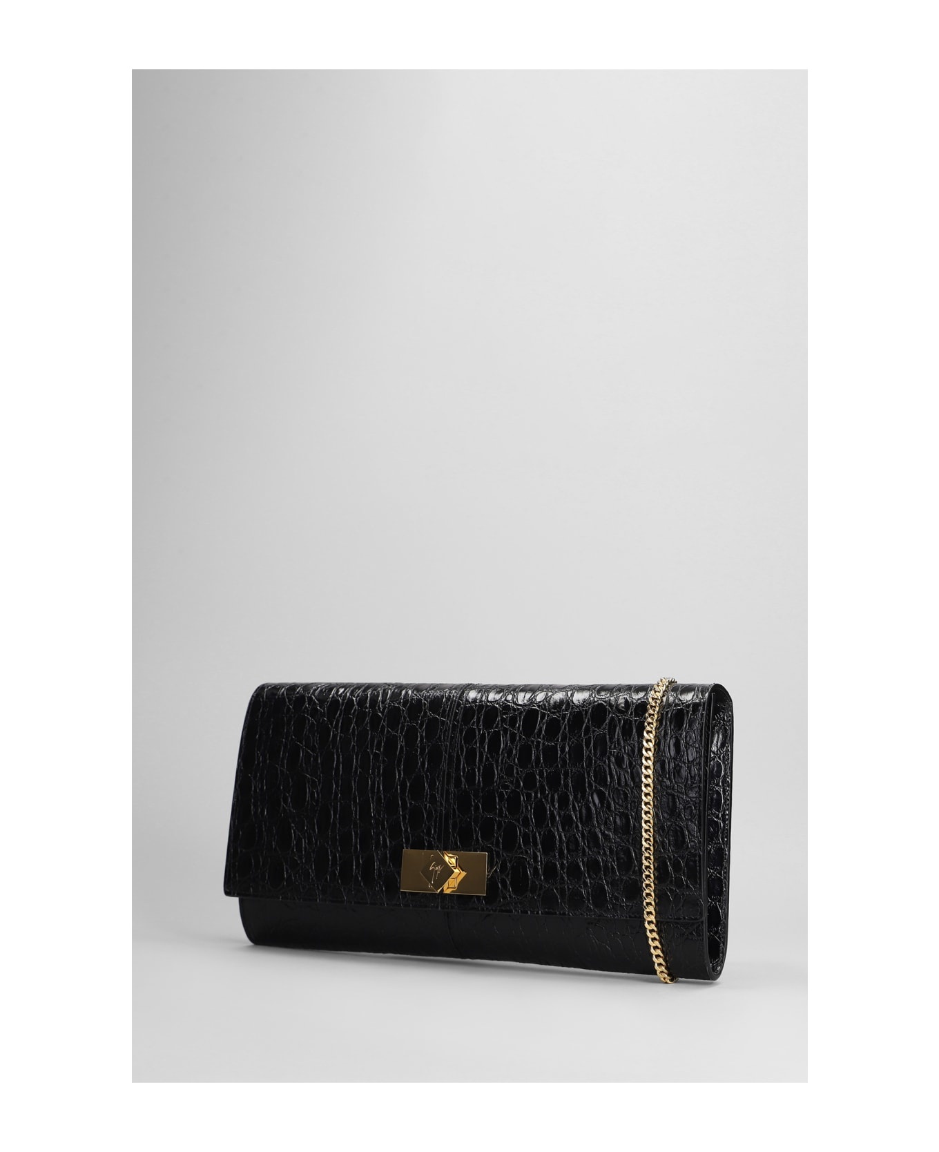 Montserrat Crocco Clutch In Black Leather - 2