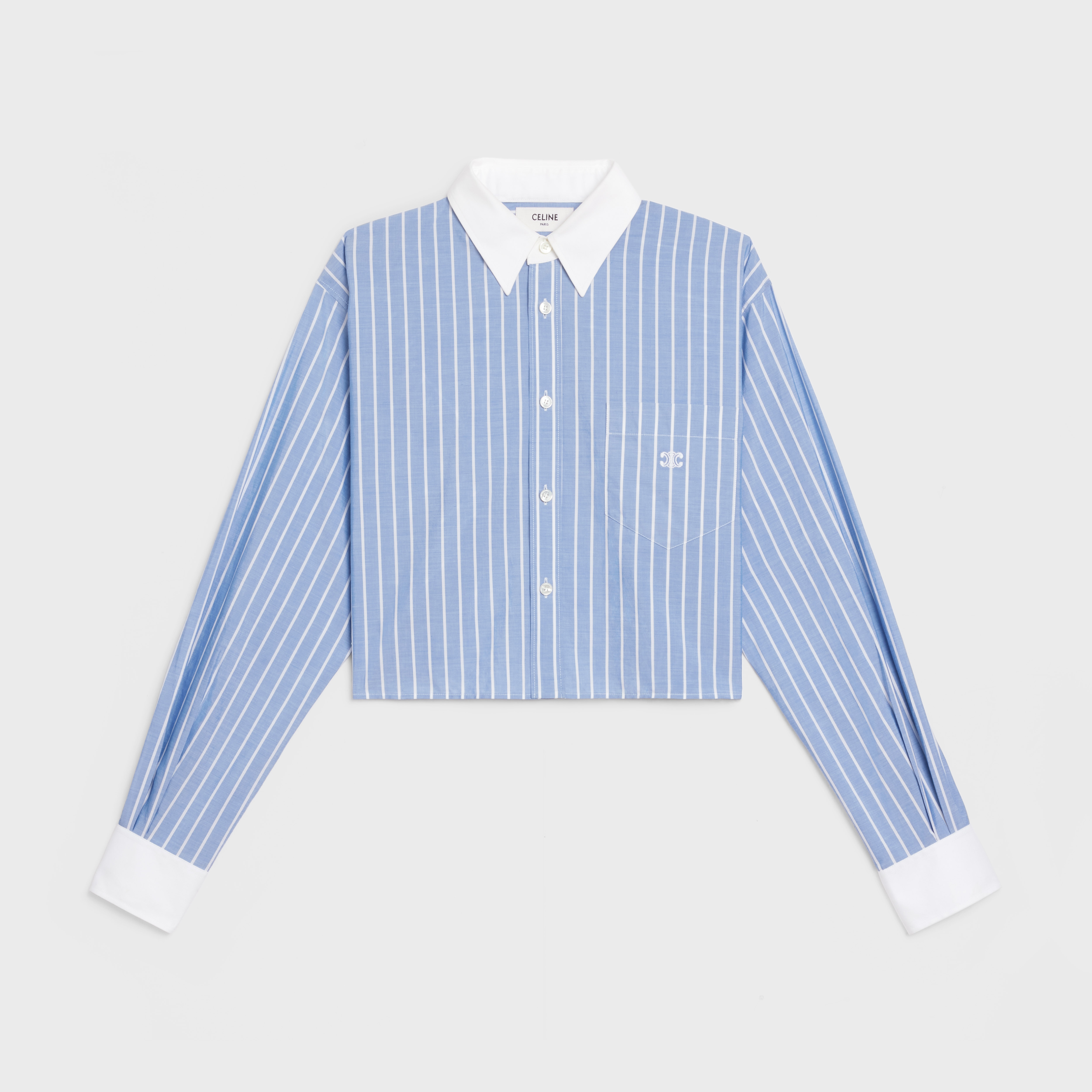 CROPPED SHIRT IN STRIPED COTTON - 1