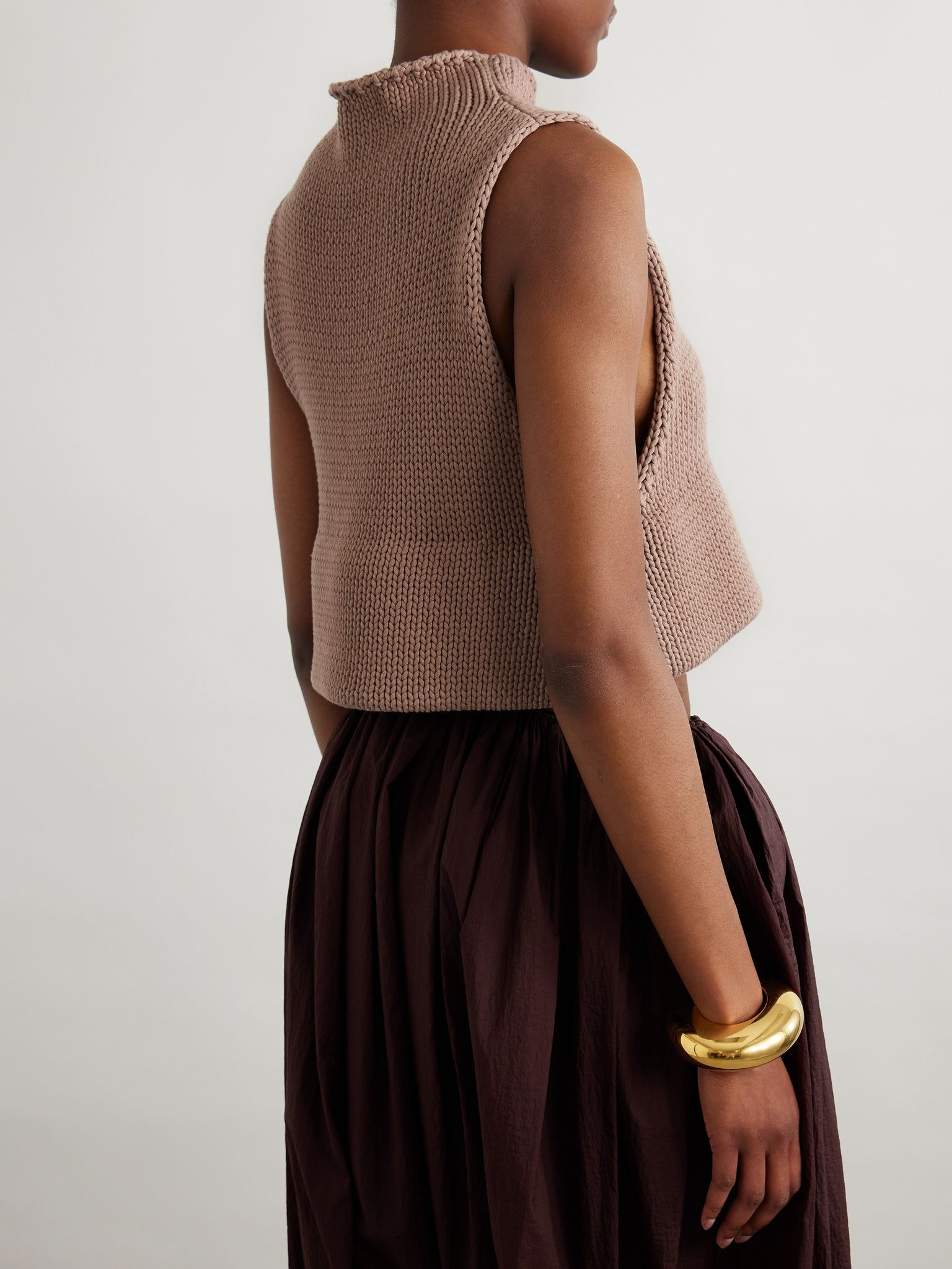 Cropped cotton-blend turtleneck tank Taupe - 3