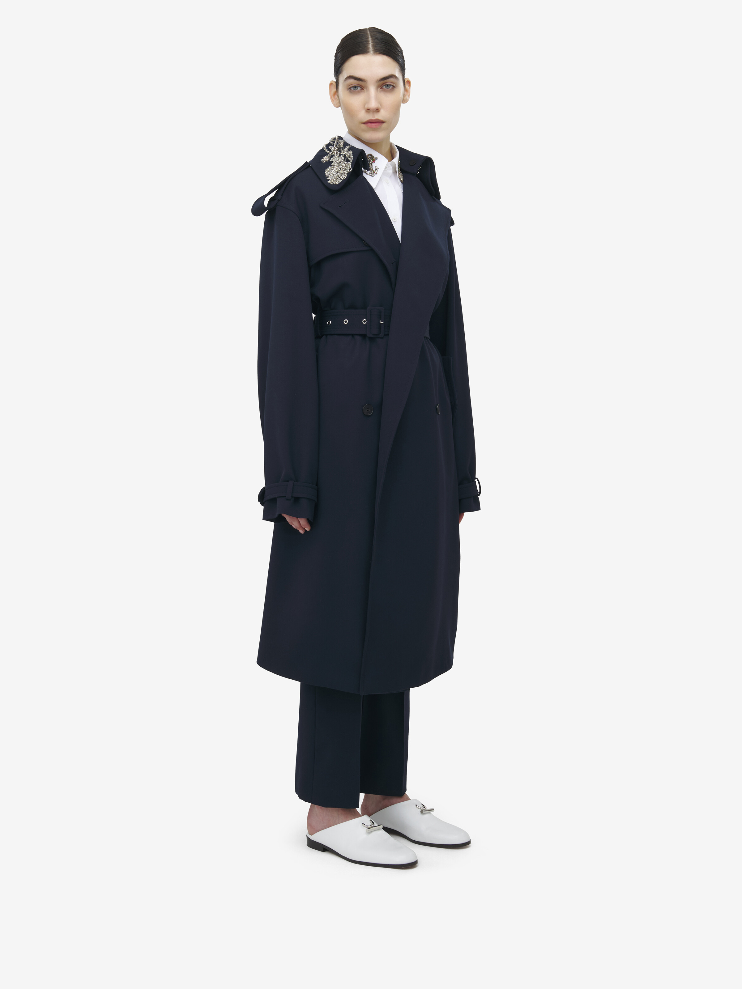 Oversized Lapel Deconstructed Trench Coat - 3