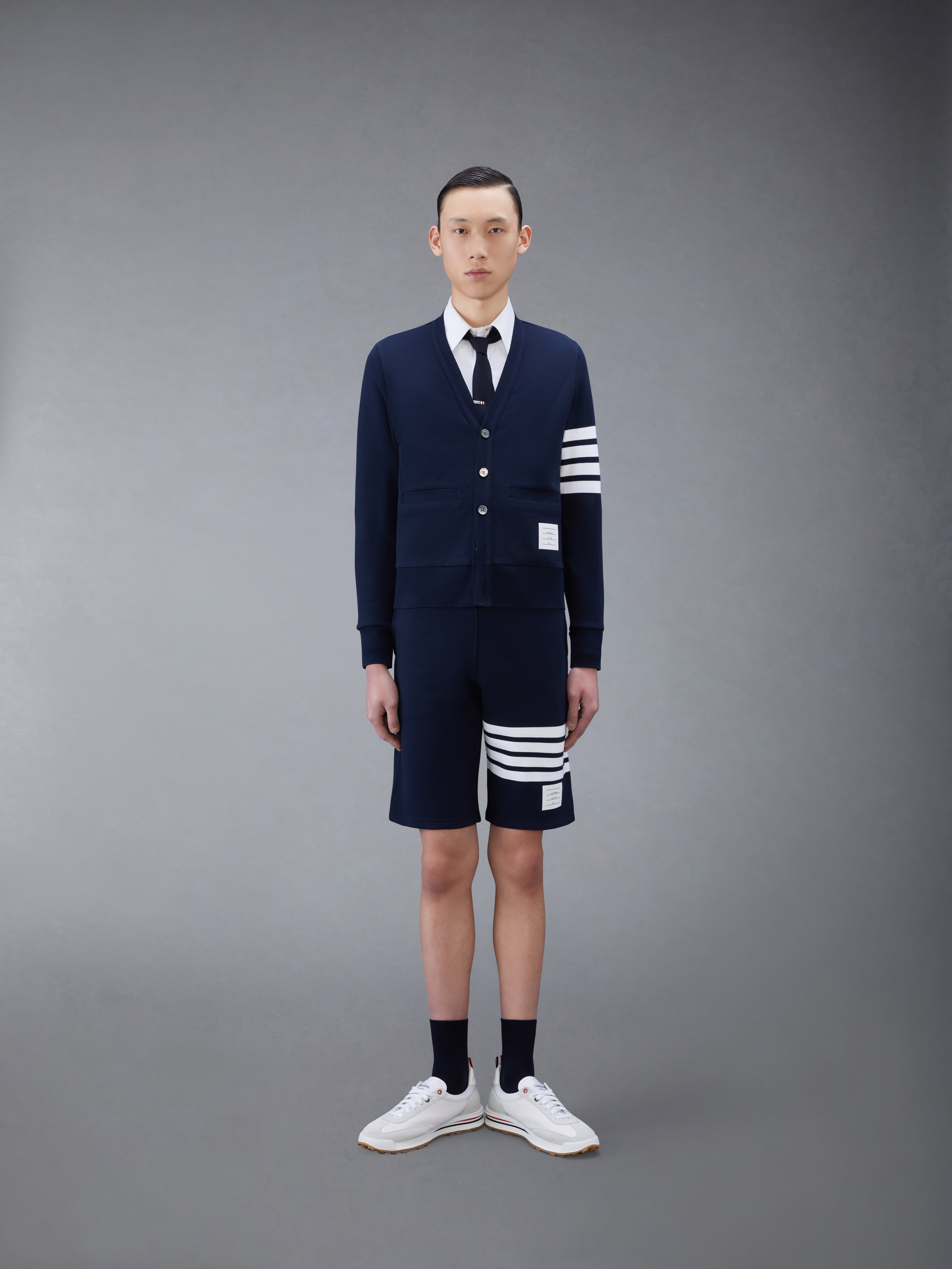 Navy Cotton Loopback Knit Engineered 4-Bar Sweat Shorts - 4