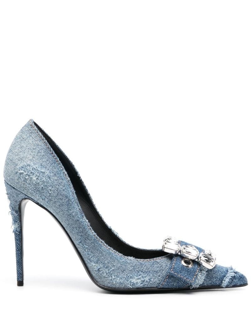 crystal-embellished denim pumps - 1