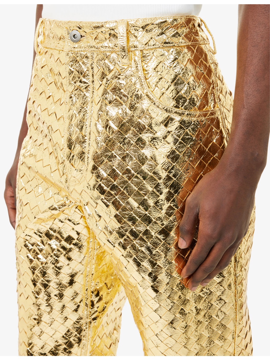 Intrecciato-Weave Straight-Leg Laminated-Leather Trousers - 5
