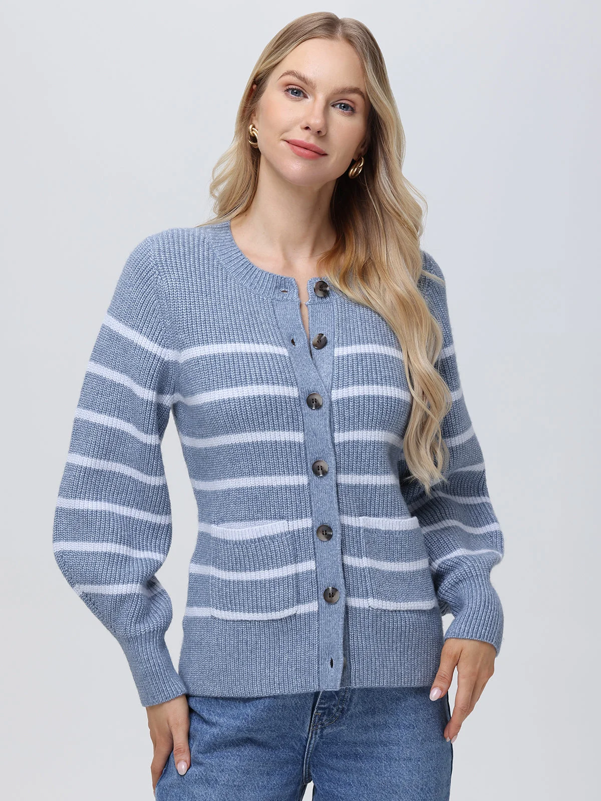 Josie: Crewneck Stripe Cardigan - 1