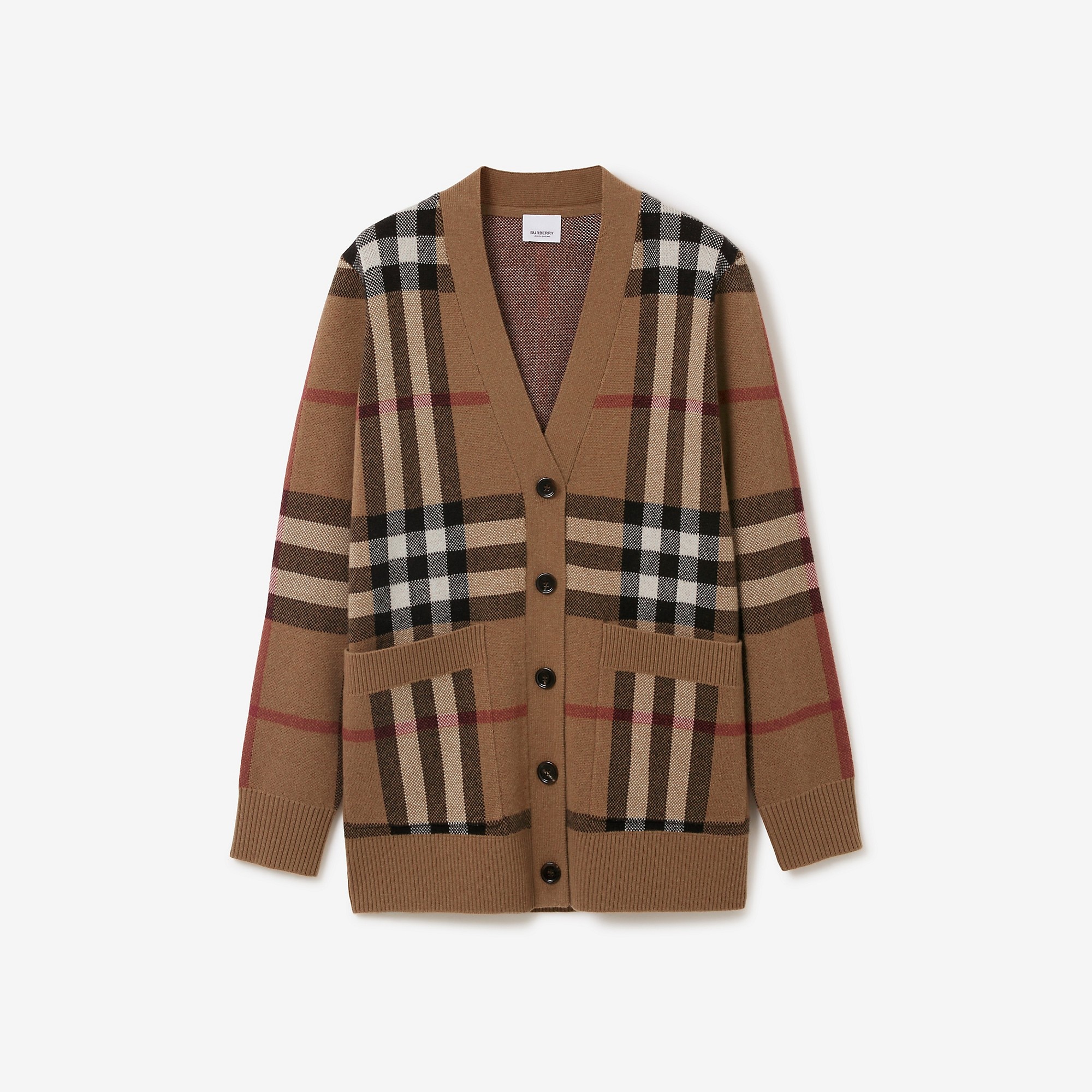 Check Wool Cashmere Jacquard Oversized Cardigan - 1