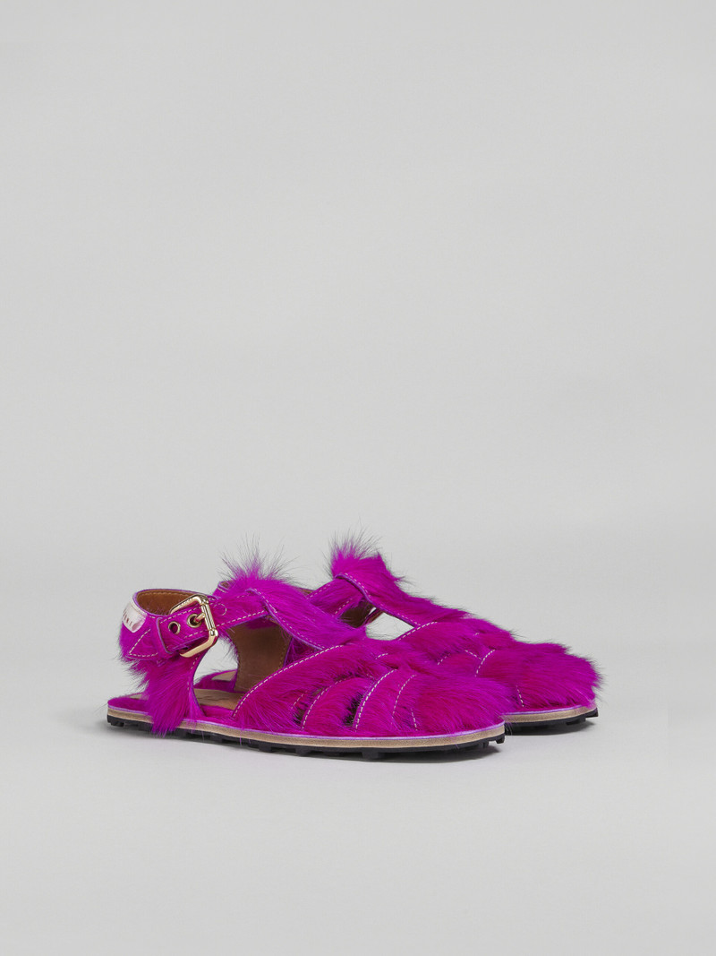 LONG FUCHSIA CALF HAIR FISHERMAN'S SANDAL 2