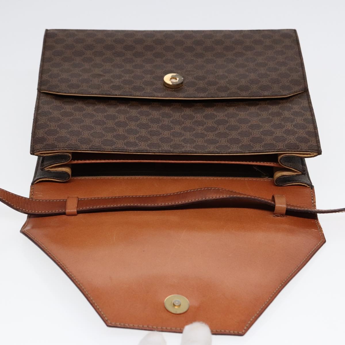 CELINE Macadam Canvas Shoulder Bag Pvc Leather Brown Gold - 10