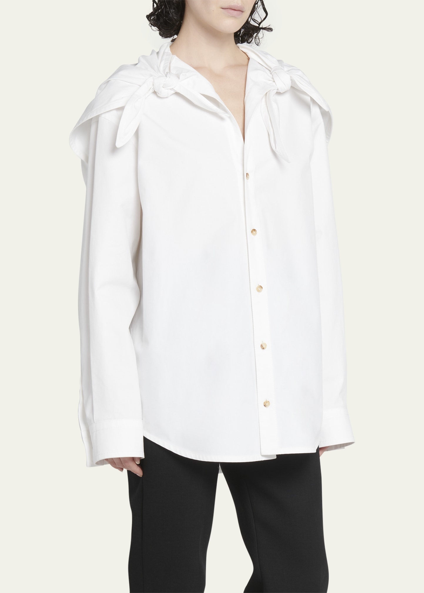 Knotted Compact Cotton Canvas Button Down Shirt - 4