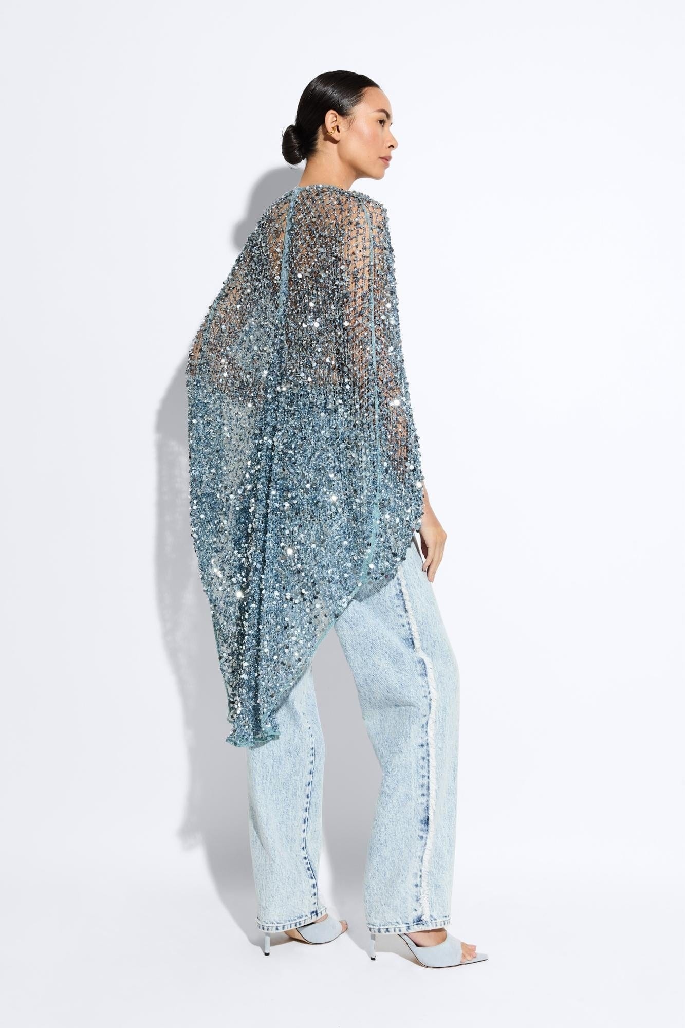 Net Mesh Sequin Oversized Cape Tee - 3