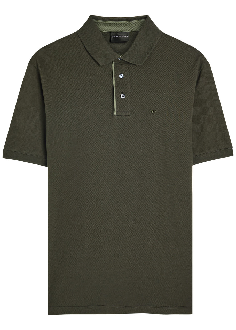 Emporio Armani Logo-embroidered Piqué Cotton Polo Shirt - 1