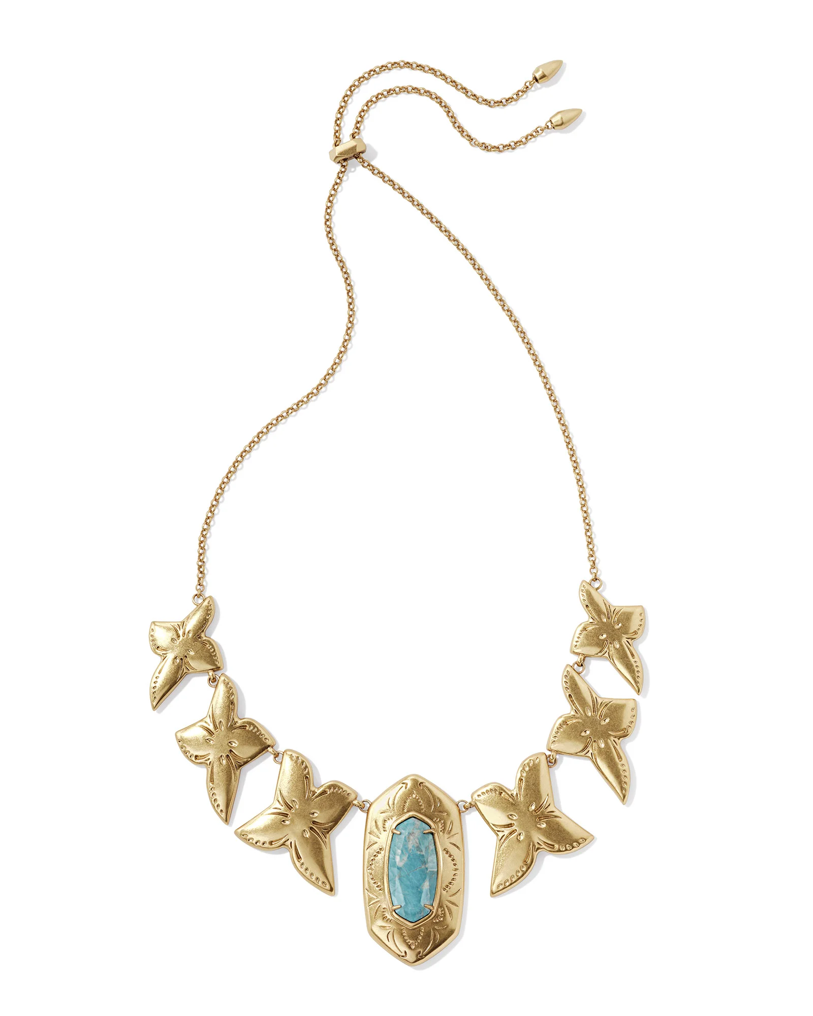 Keziah Vintage Gold Statement Necklace in Variegated Dark Teal Magnesite - 1