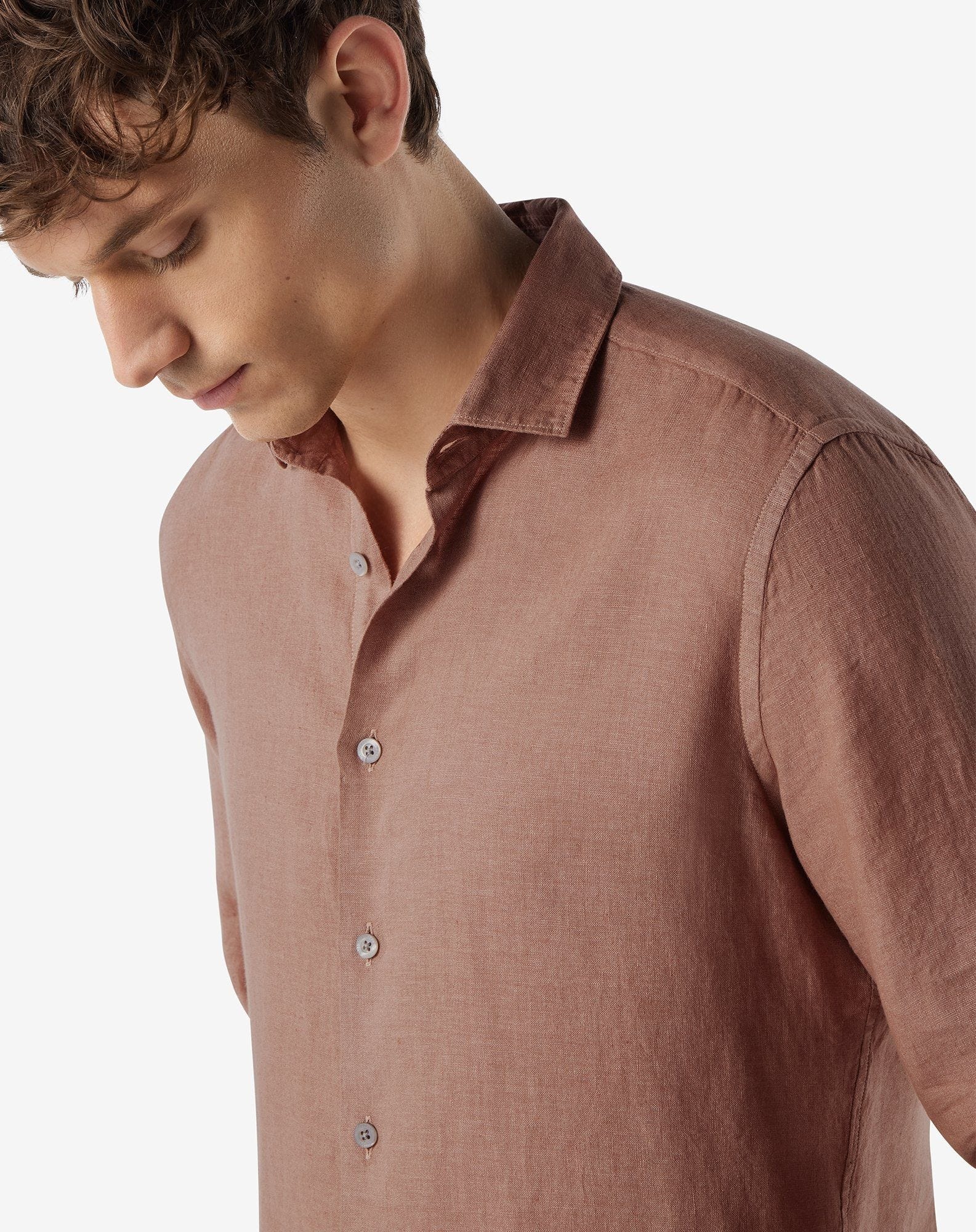 Rusty brown pure linen shirt - 4