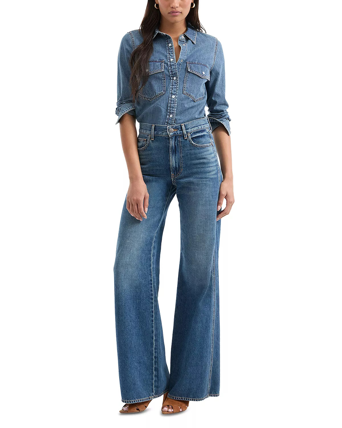 Kasey Mid Rise Wide Leg Jeans in City Stroll - 2