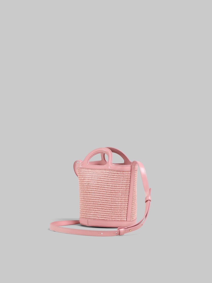 TROPICALIA SMALL BUCKET BAG IN PINK LEATHER AND RAFFIA-EFFECT FABRIC - 3