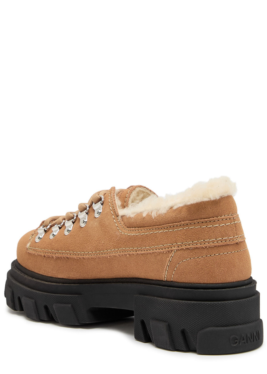 Ganni Faux Shearling-trimmed Suede Derby Shoes - 2