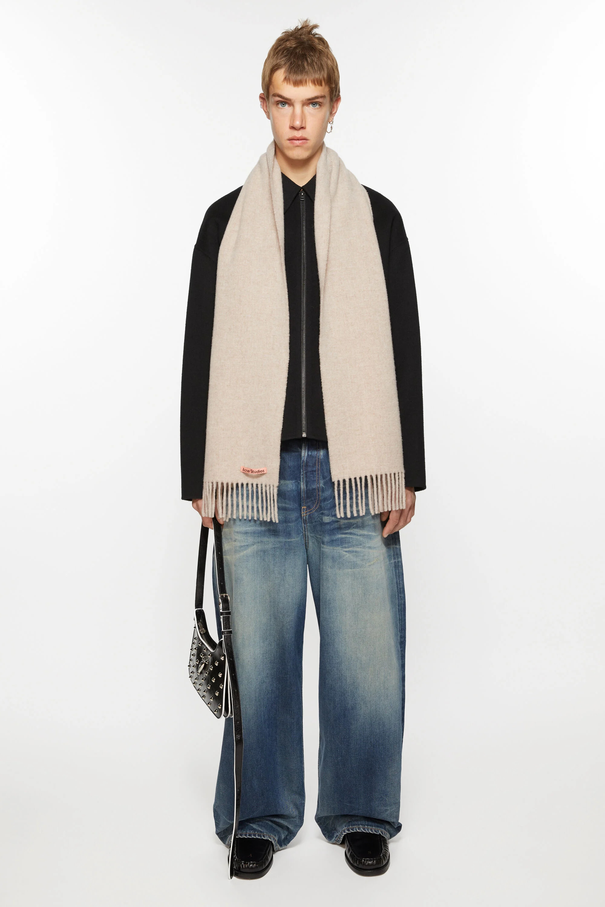 Fringe wool scarf - skinny - Oatmeal melange - 3