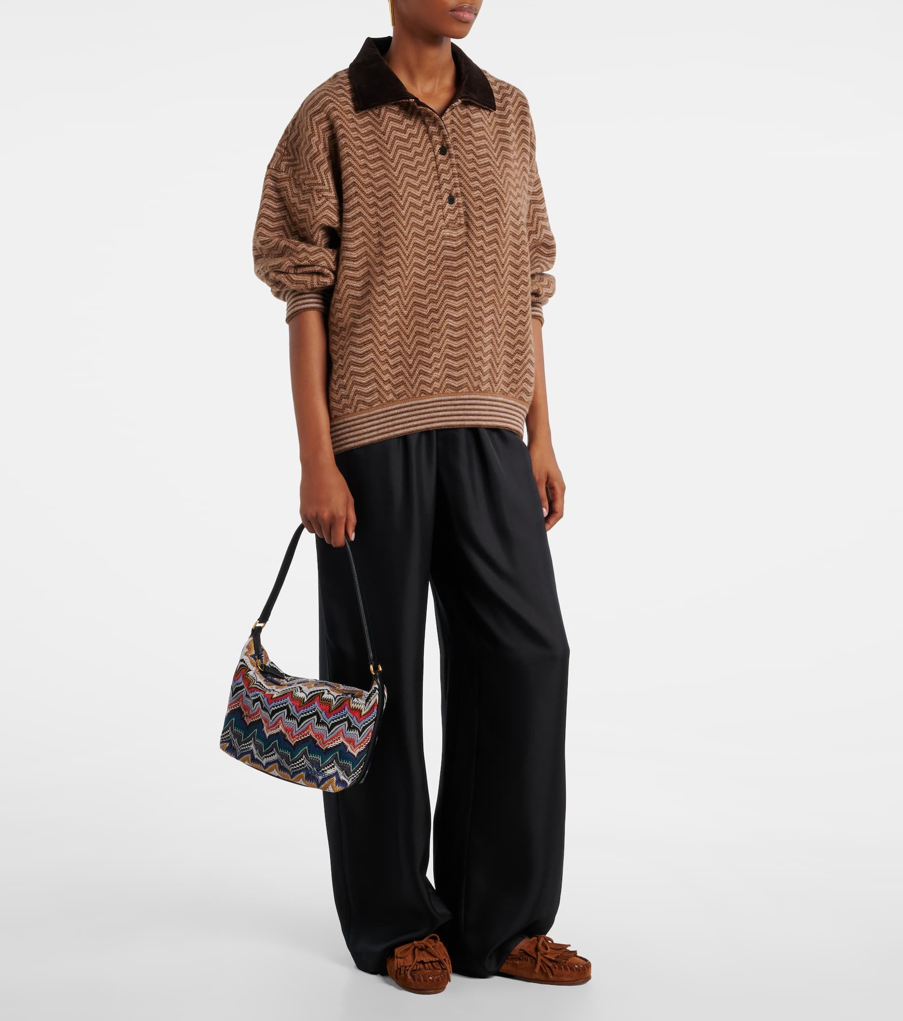 Zigzag leather-trimmed shoulder bag - 5