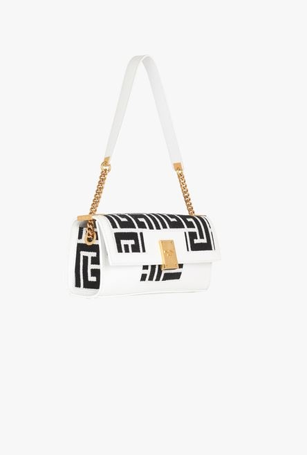 Bicolor jacquard 1945 clutch bag with white and black leather panel - 6