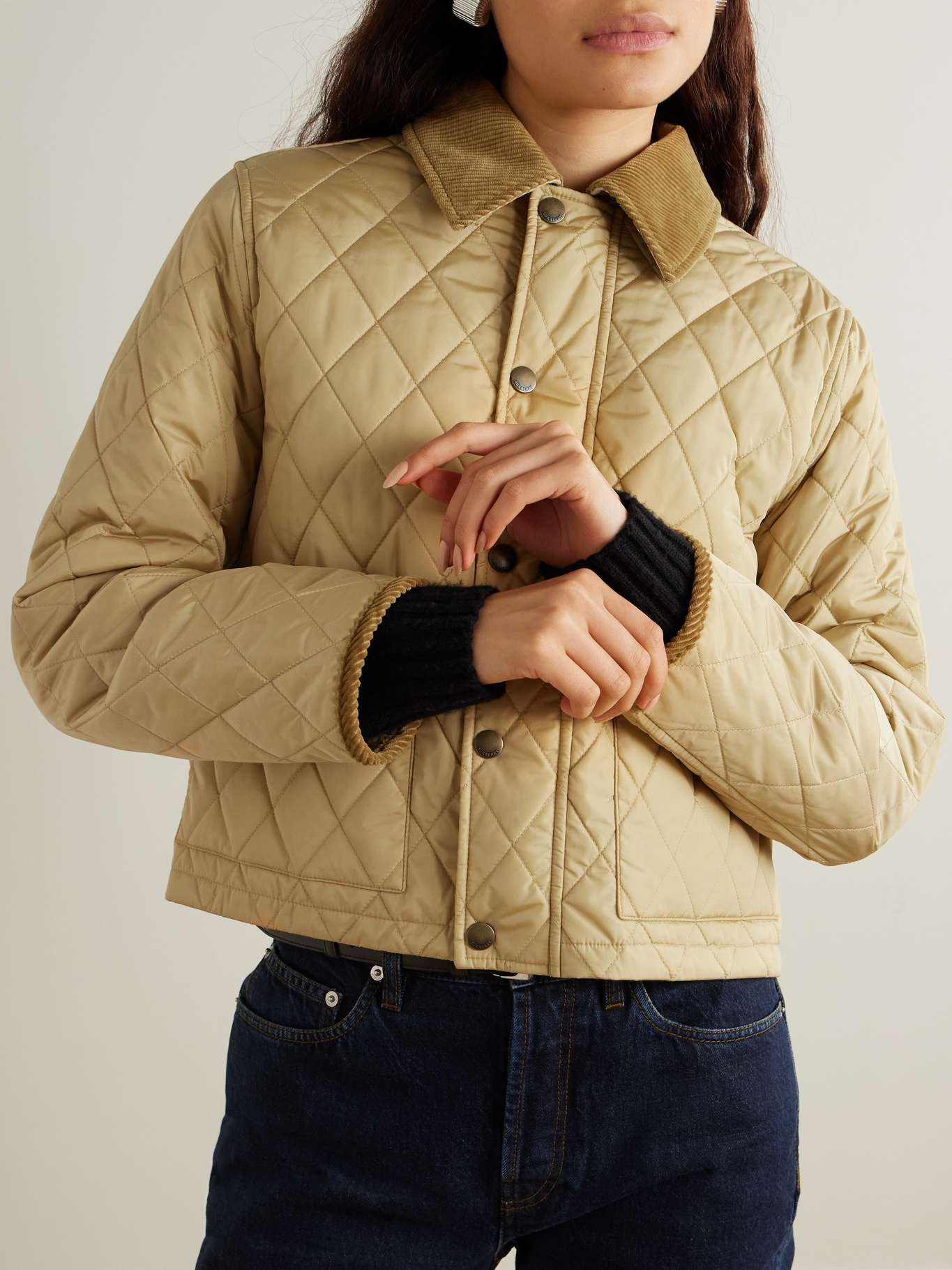 Cotton-corduroy-trimmed quilted shell jacket Tan - 3