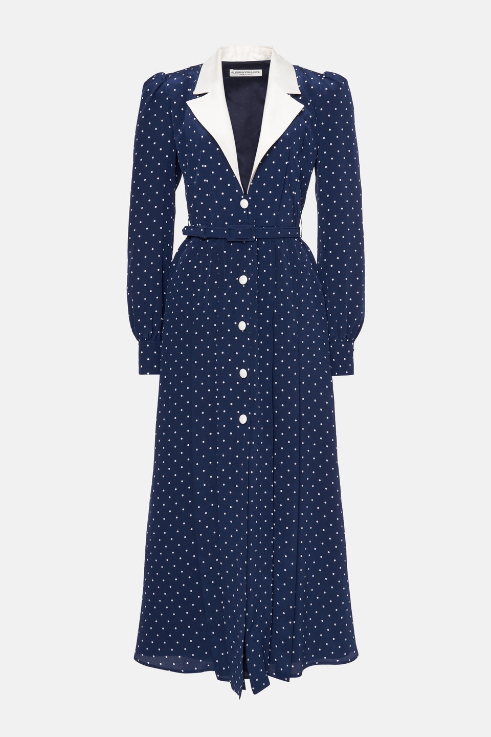 POLKA DOT PRINT DRESS WITH MIKADO COLLAR AND BELT - 1