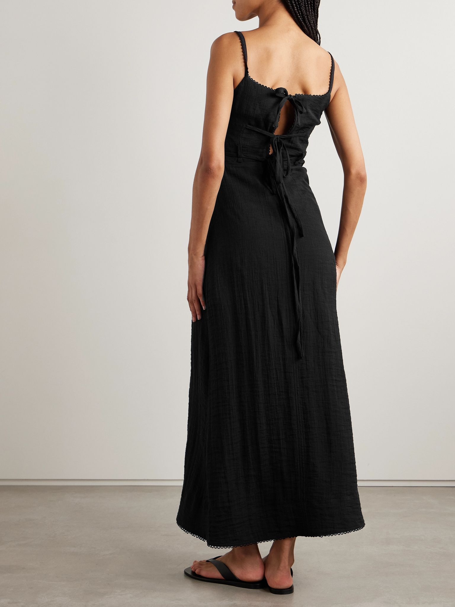 Evelyn tie-back crinkled-voile maxi dress Black - 3