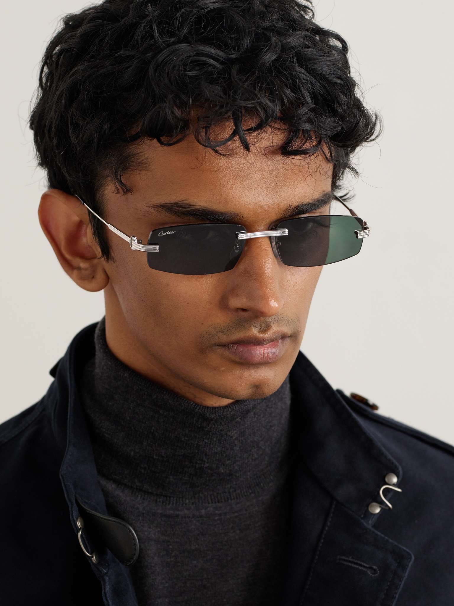 Rimless Rectangular-Frame Silver-Tone Sunglasses - 2