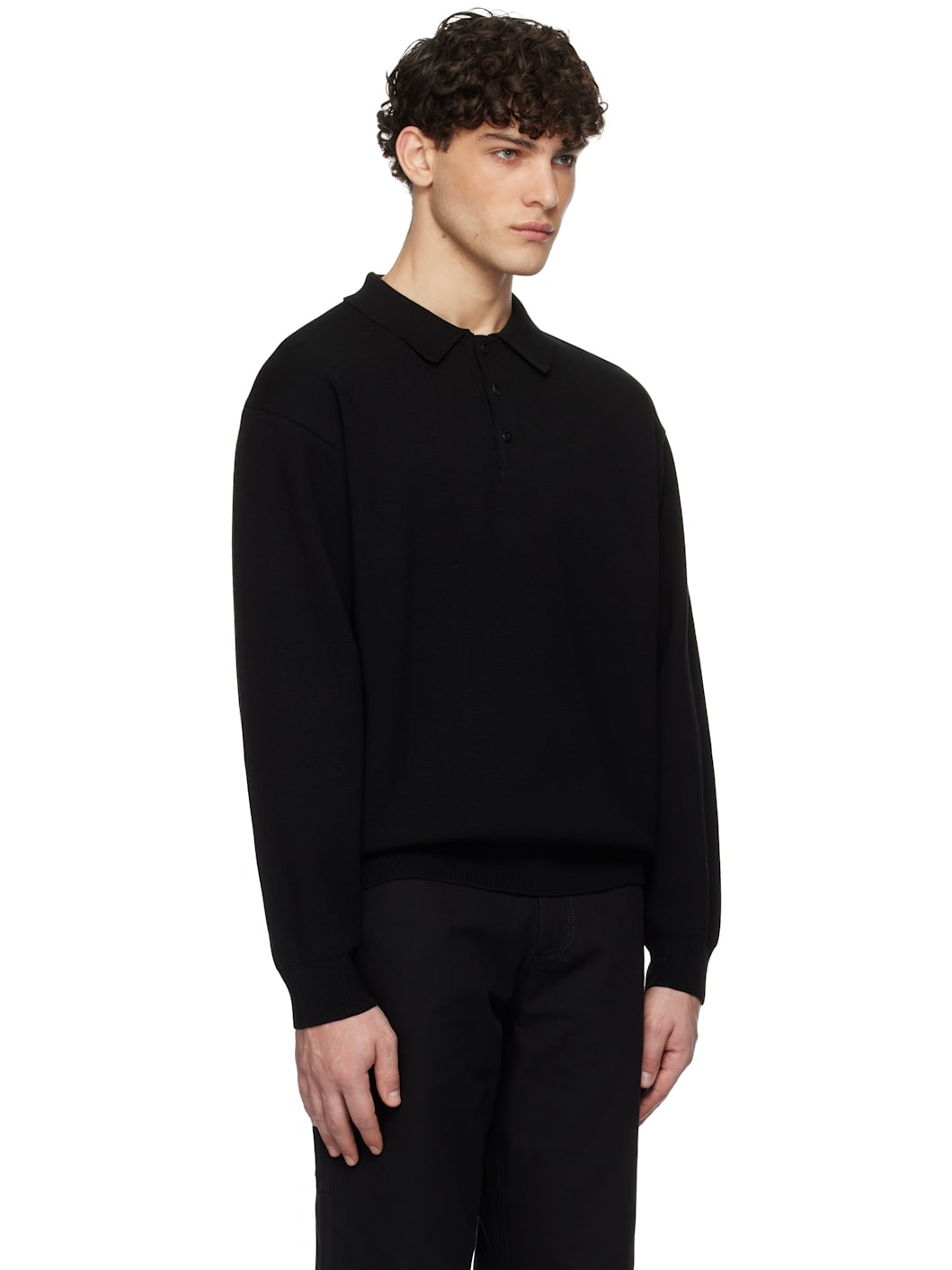 Black Collar L/S Knit Polo - 2